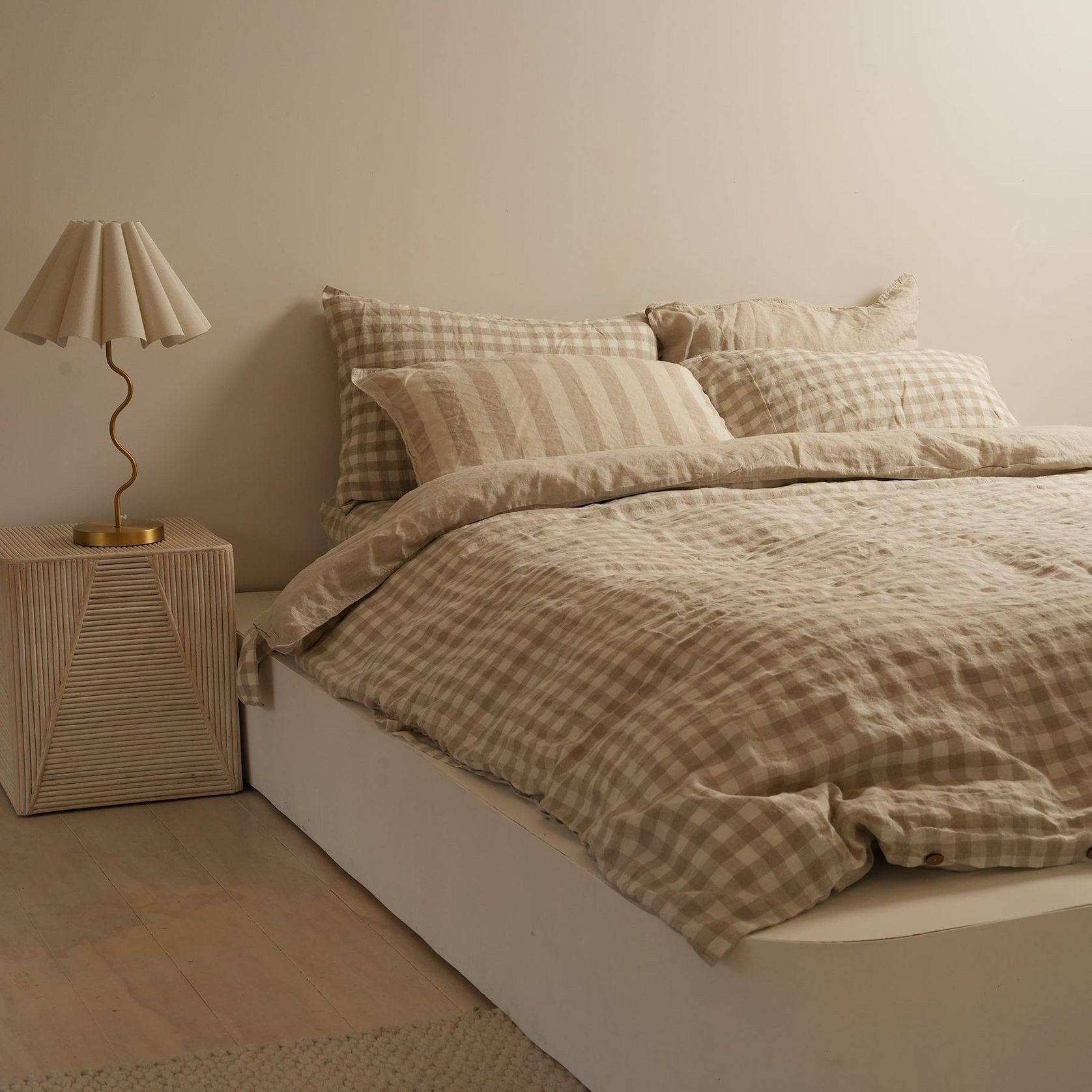 100% French Flax Linen Reversible Duvet Natural Gingham gallery detail image