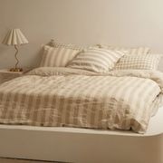 100% French Flax Linen Reversible Duvet Natural Stripe gallery detail image