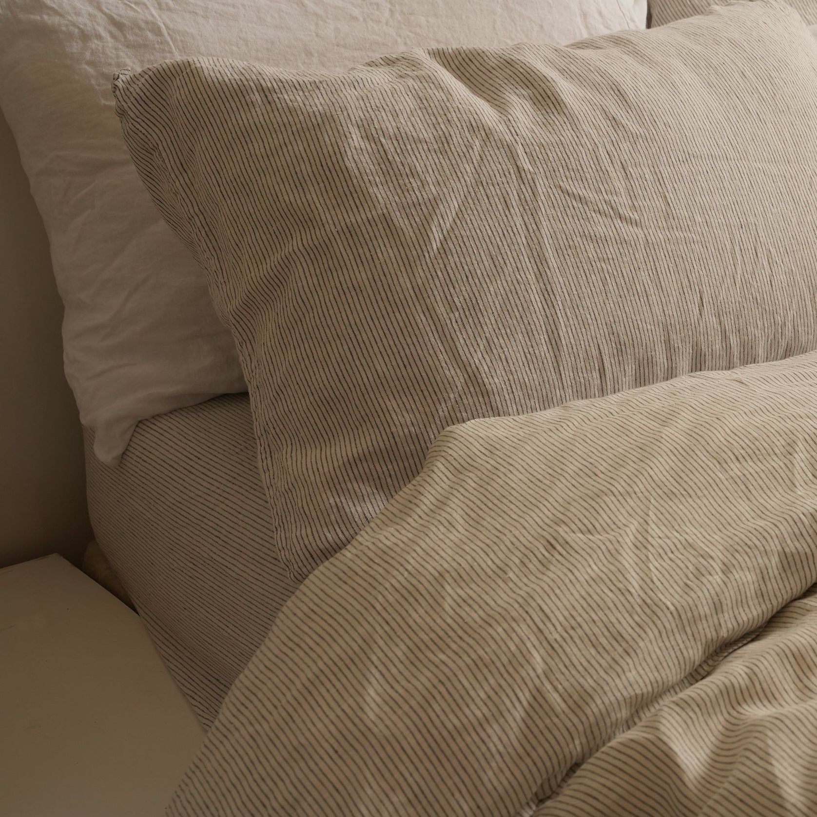 100% French Flax Linen Duvet Cover - Charcoal Pinstripe gallery detail image