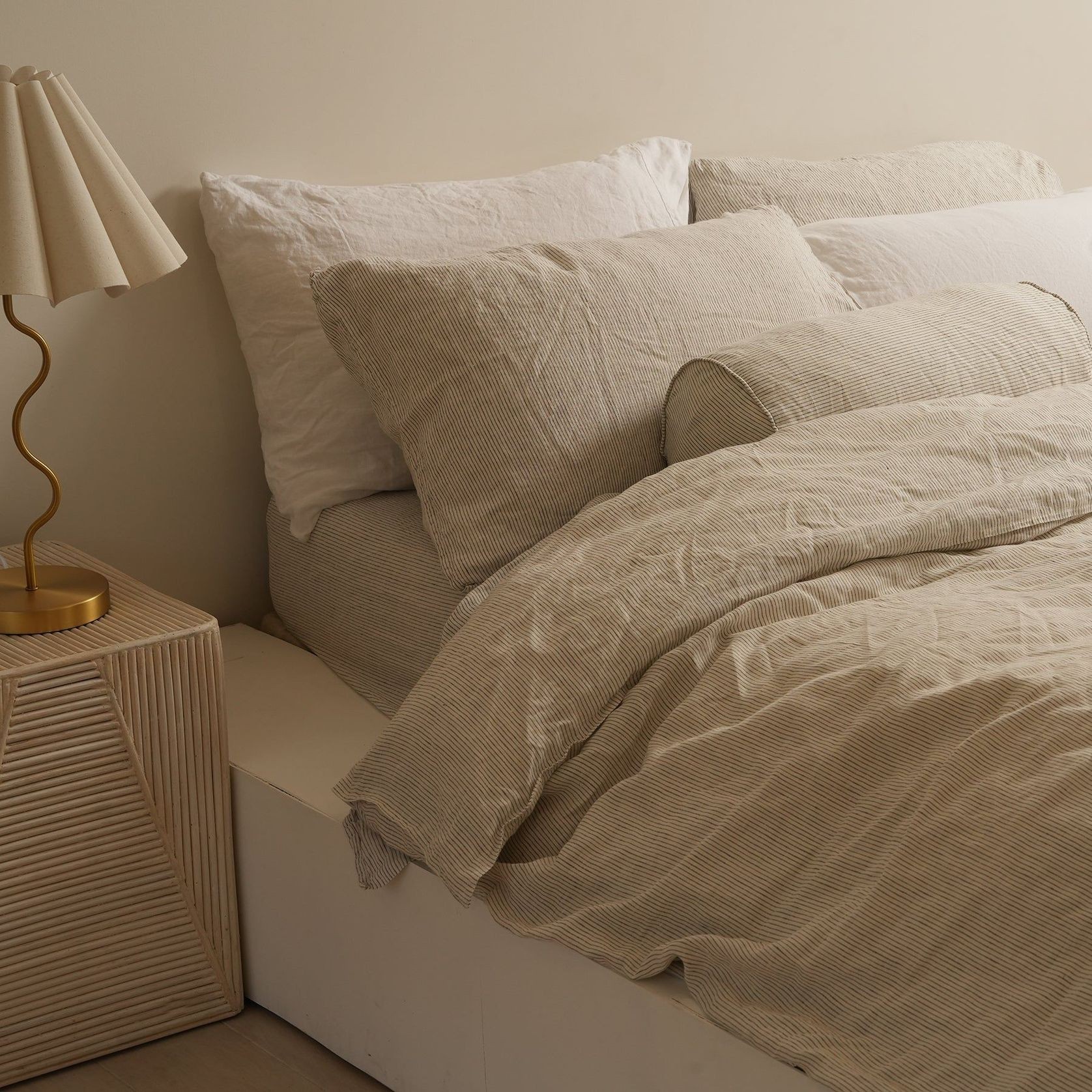 100% French Flax Linen Duvet Cover - Charcoal Pinstripe gallery detail image