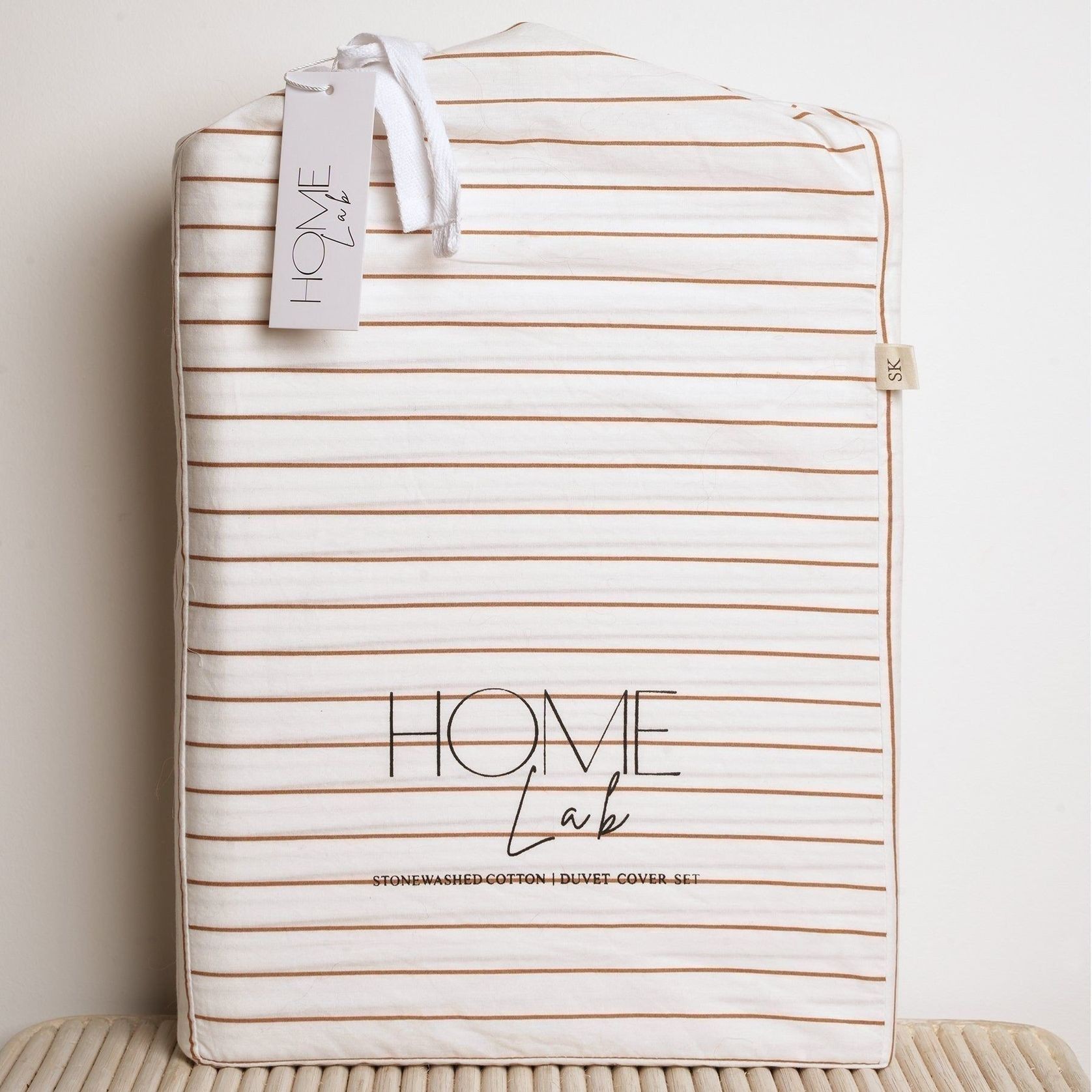 100% Stonewashed Cotton Duvet Set- Ginger Stripe gallery detail image