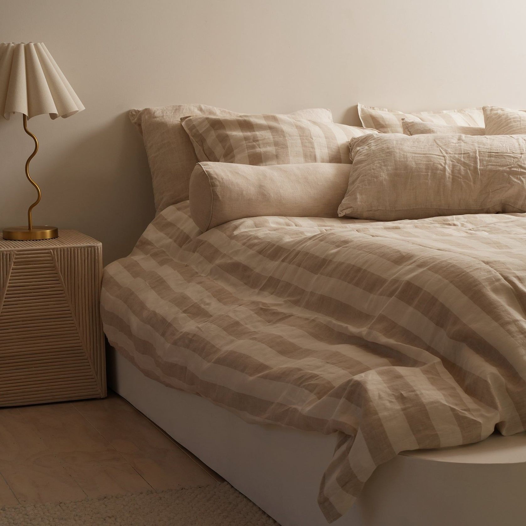 100% French Flax Linen Duvet Cover Set - Natural Stripe gallery detail image