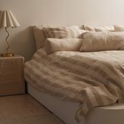 100% French Flax Linen Duvet Cover Set - Natural Stripe gallery detail image