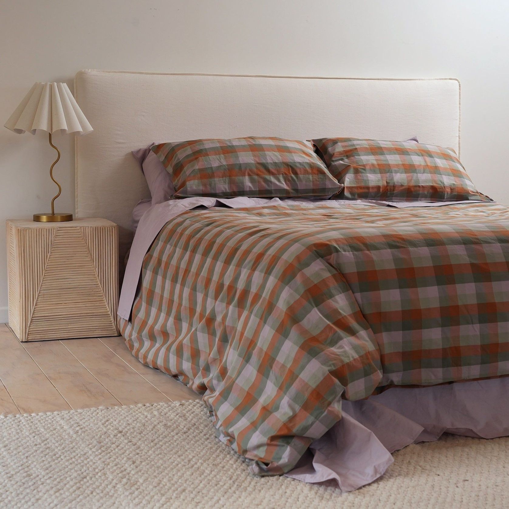 100% Stonewashed Cotton Duvet Set- Sunset Check gallery detail image