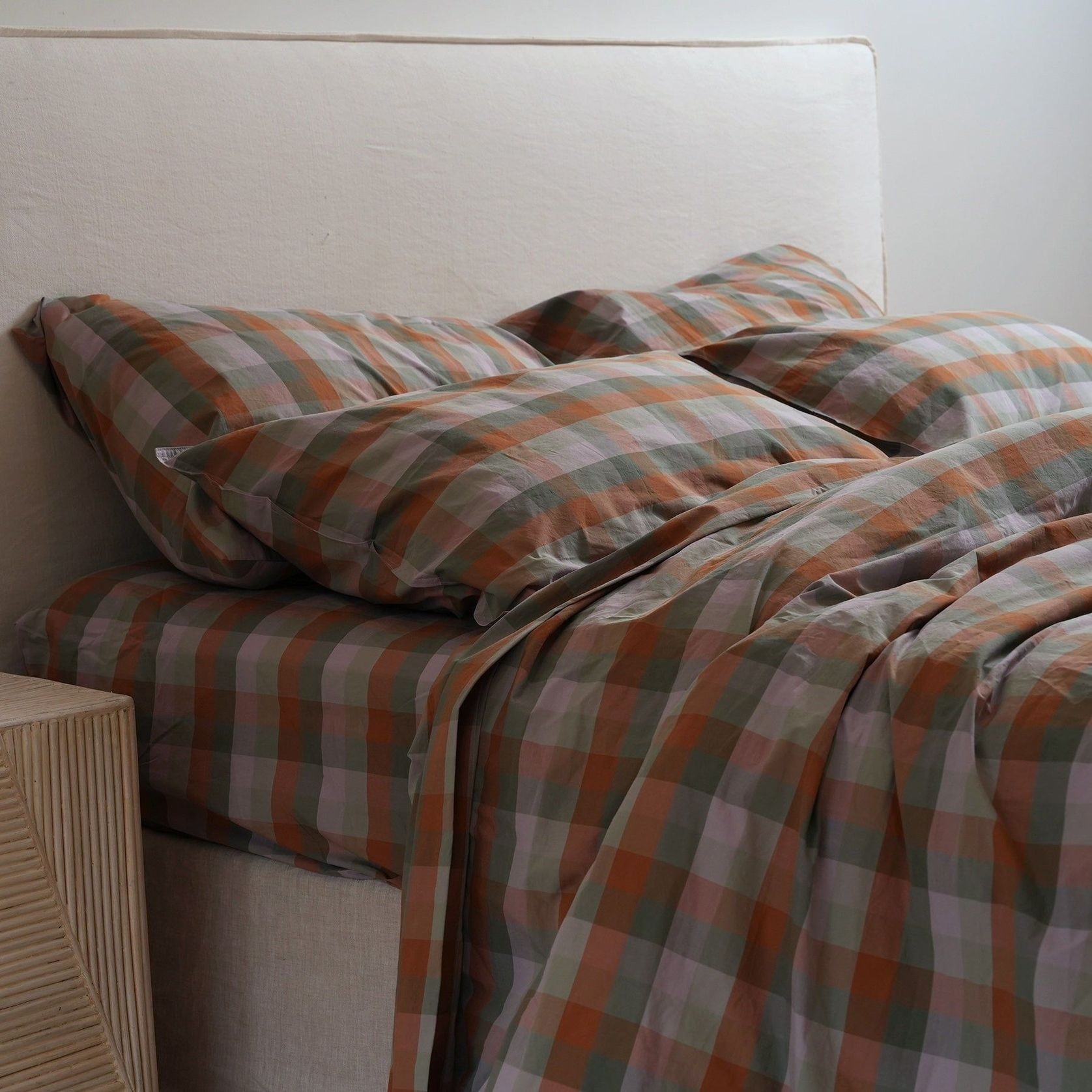 100% Stonewashed Cotton Duvet Set- Sunset Check gallery detail image