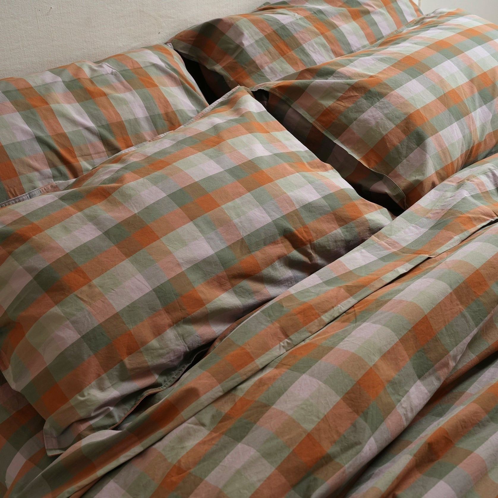 100% Stonewashed Cotton Duvet Set- Sunset Check gallery detail image