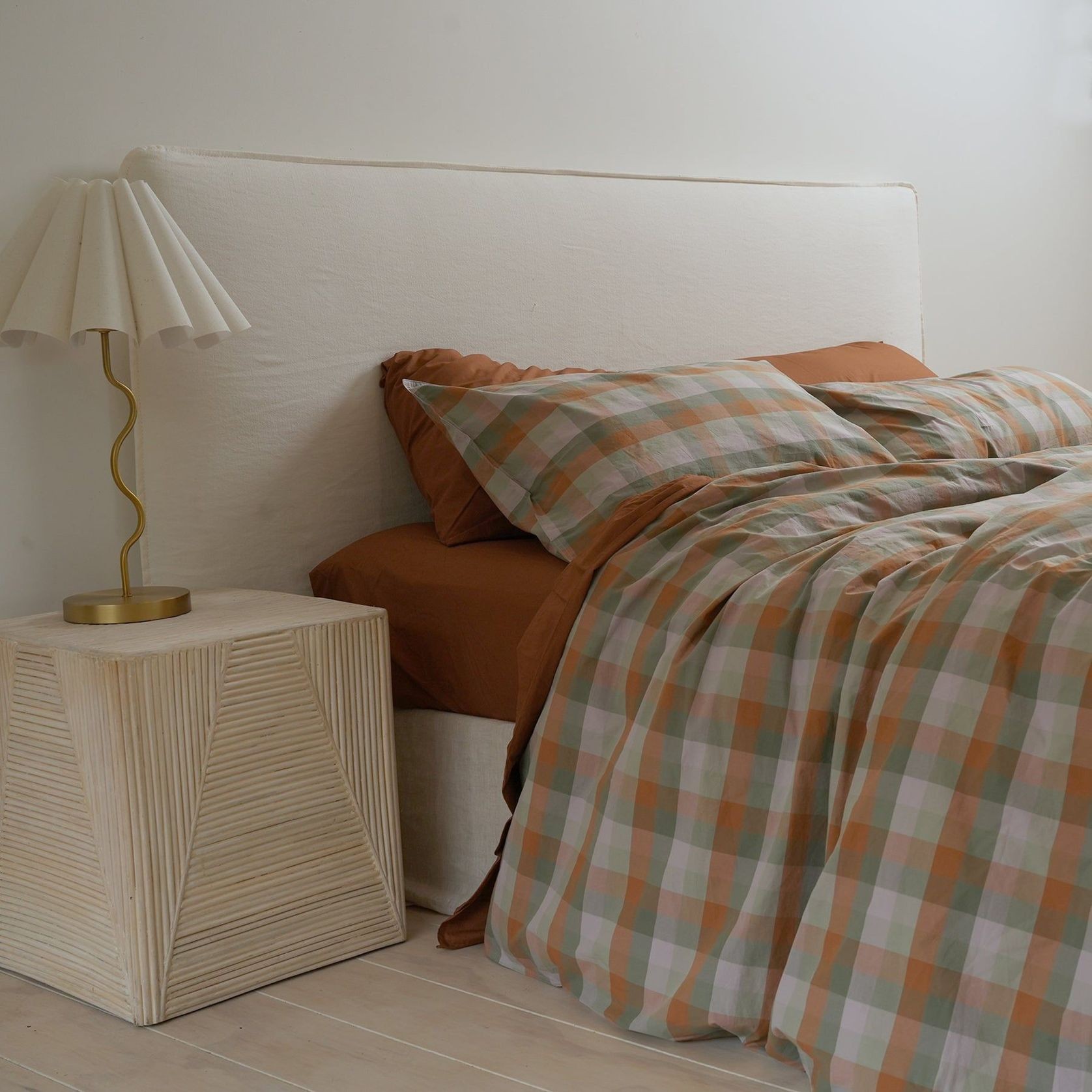 100% Stonewashed Cotton Duvet Set- Sunset Check gallery detail image