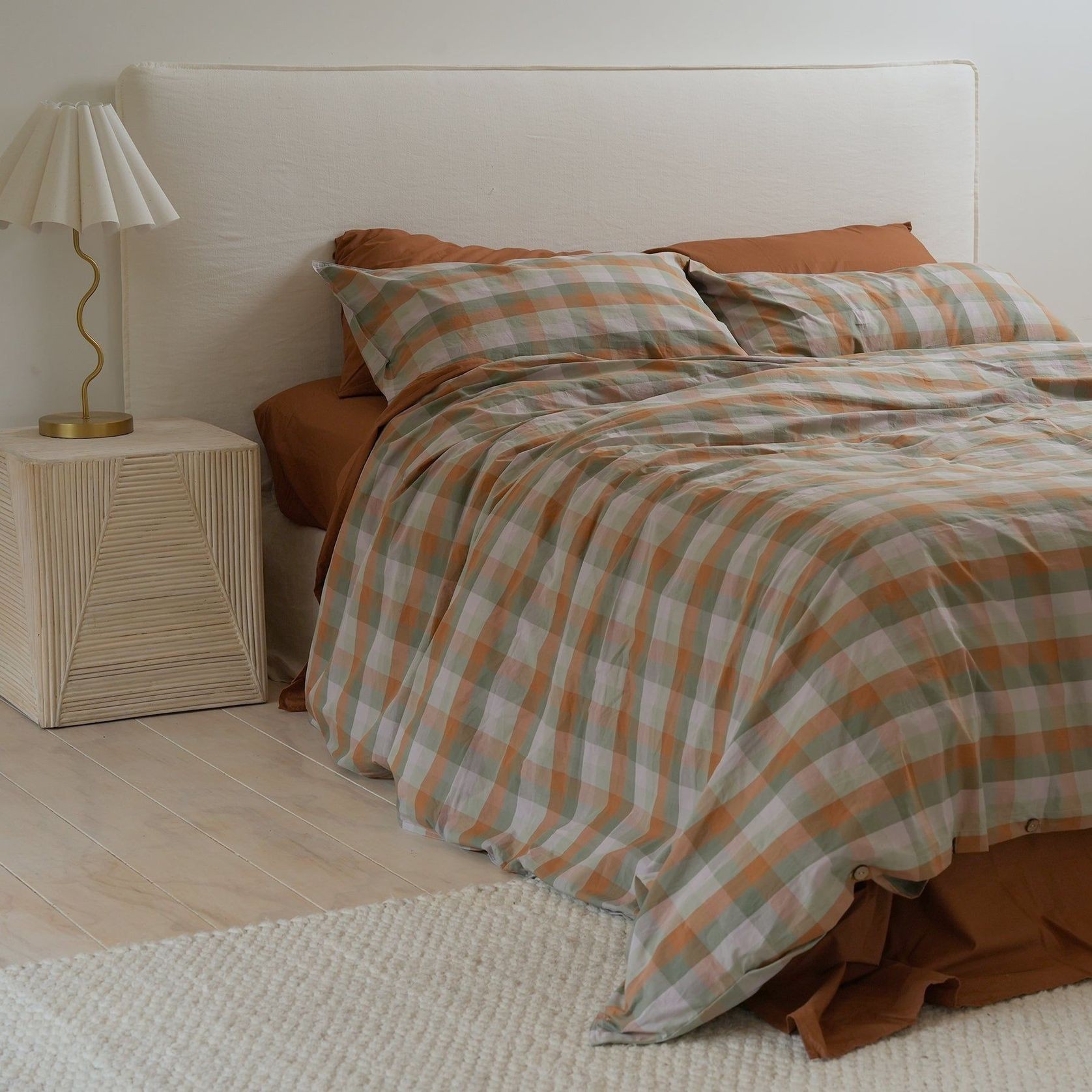 100% Stonewashed Cotton Duvet Set- Sunset Check gallery detail image