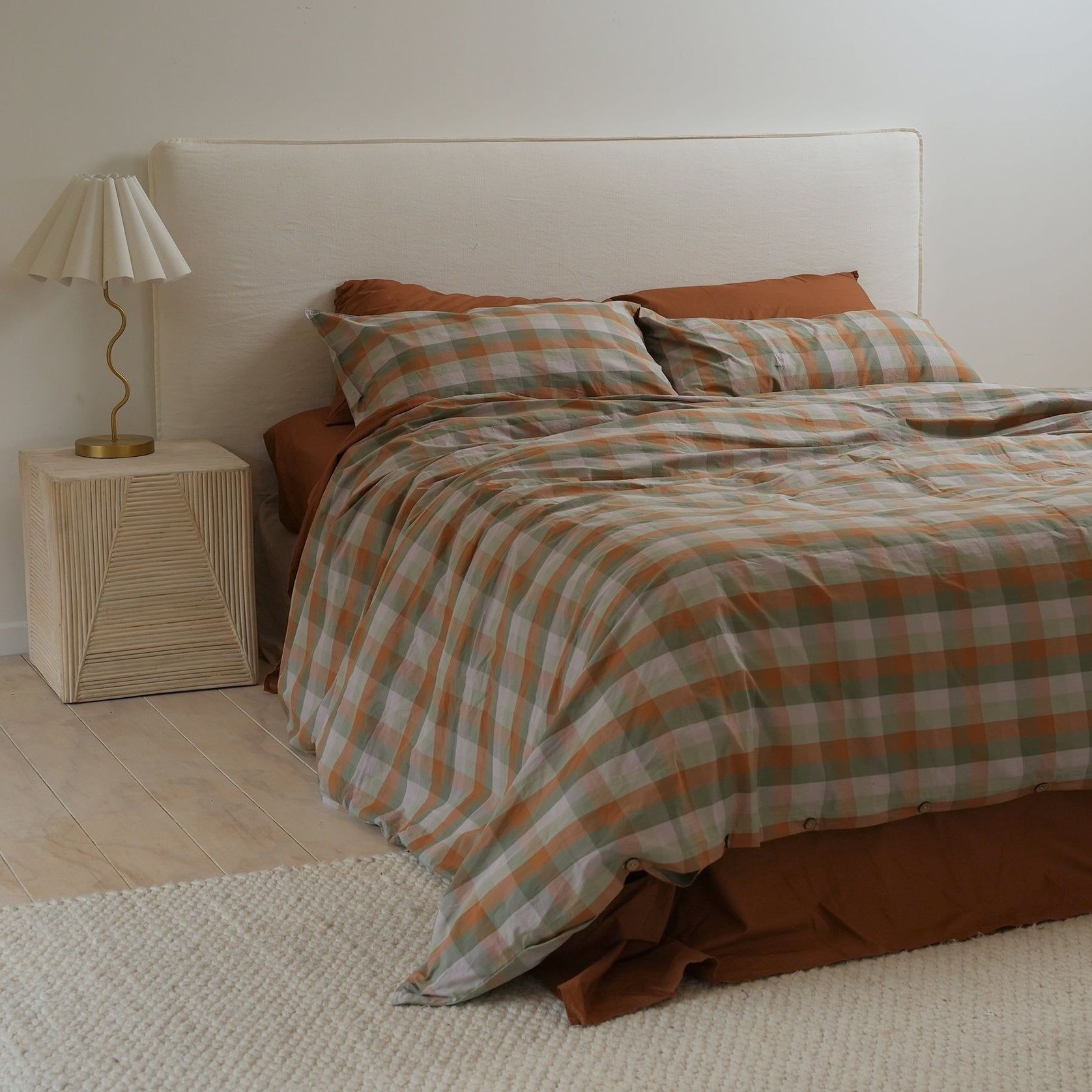 100% Stonewashed Cotton Duvet Set- Sunset Check gallery detail image