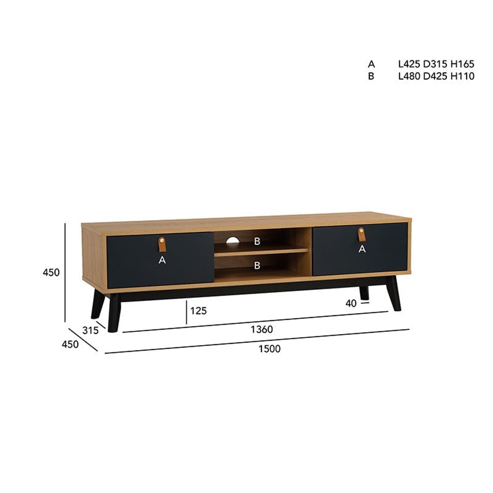 CASTOR Entertainment TV Unit 150cm - Natural, Navy Blue & Black gallery detail image