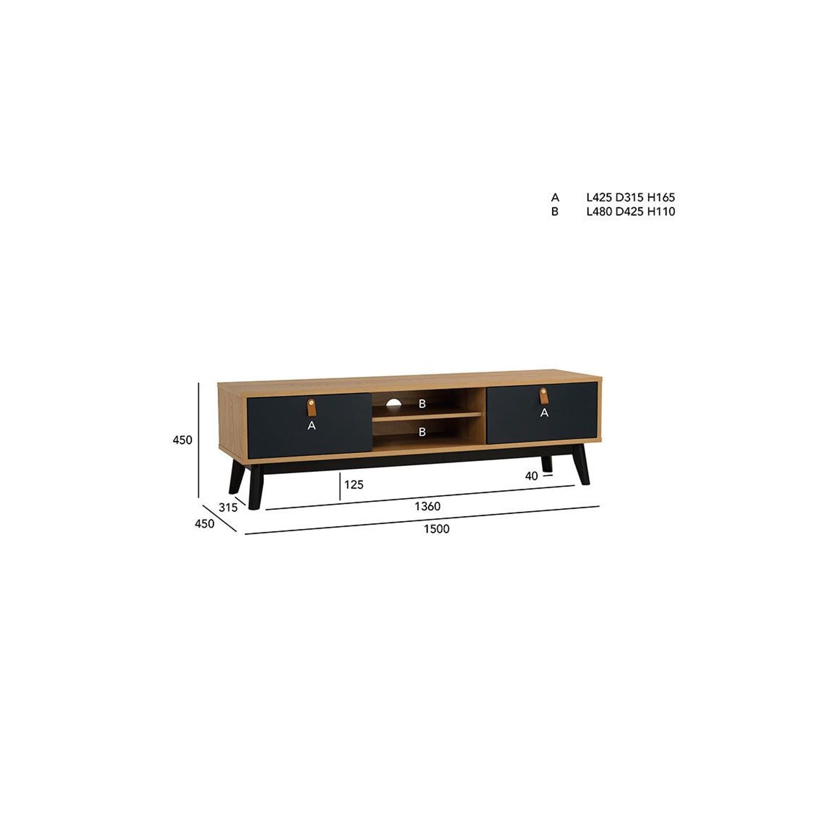 CASTOR Entertainment TV Unit 150cm - Natural, Navy Blue & Black gallery detail image