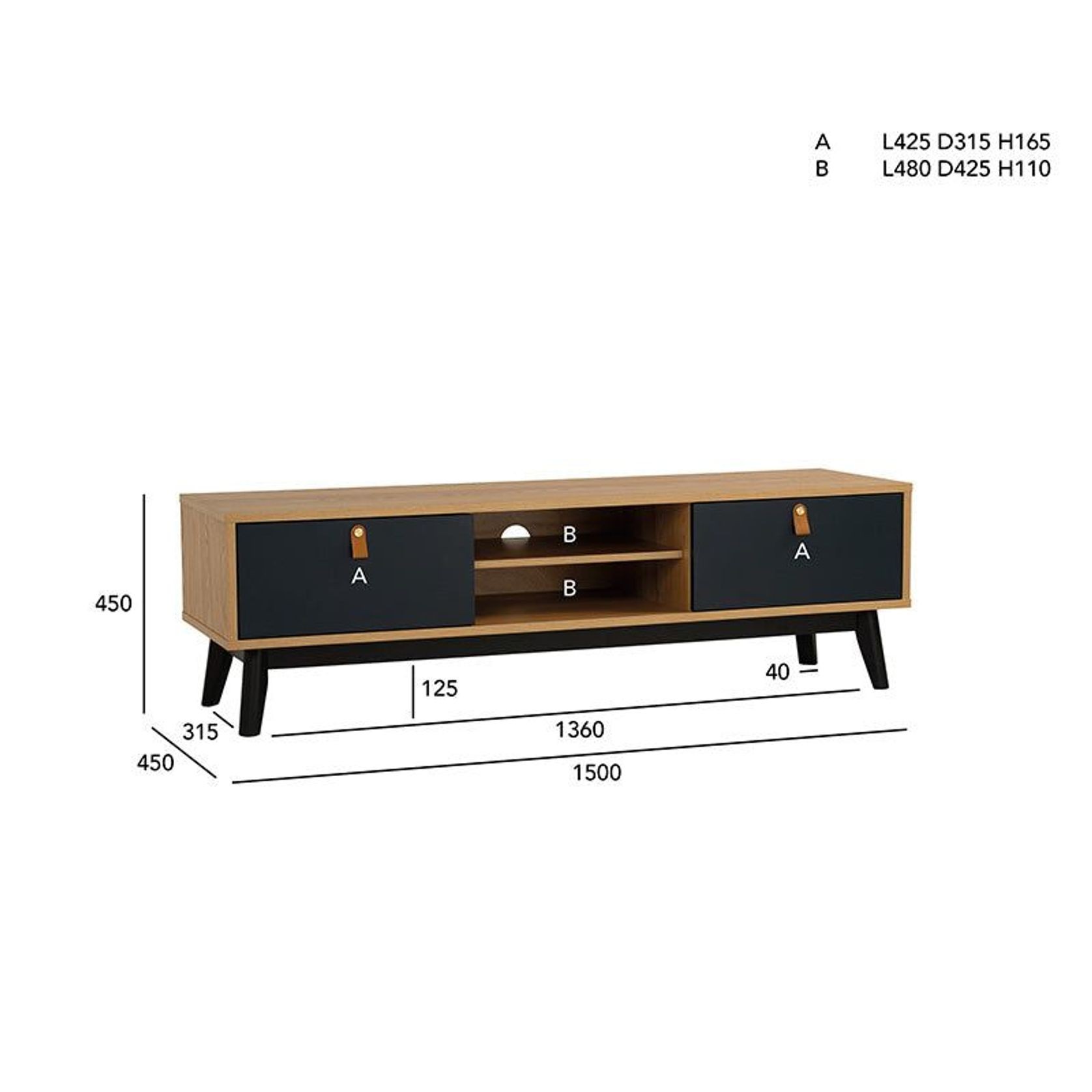 CASTOR Entertainment TV Unit 150cm - Natural, Navy Blue & Black gallery detail image