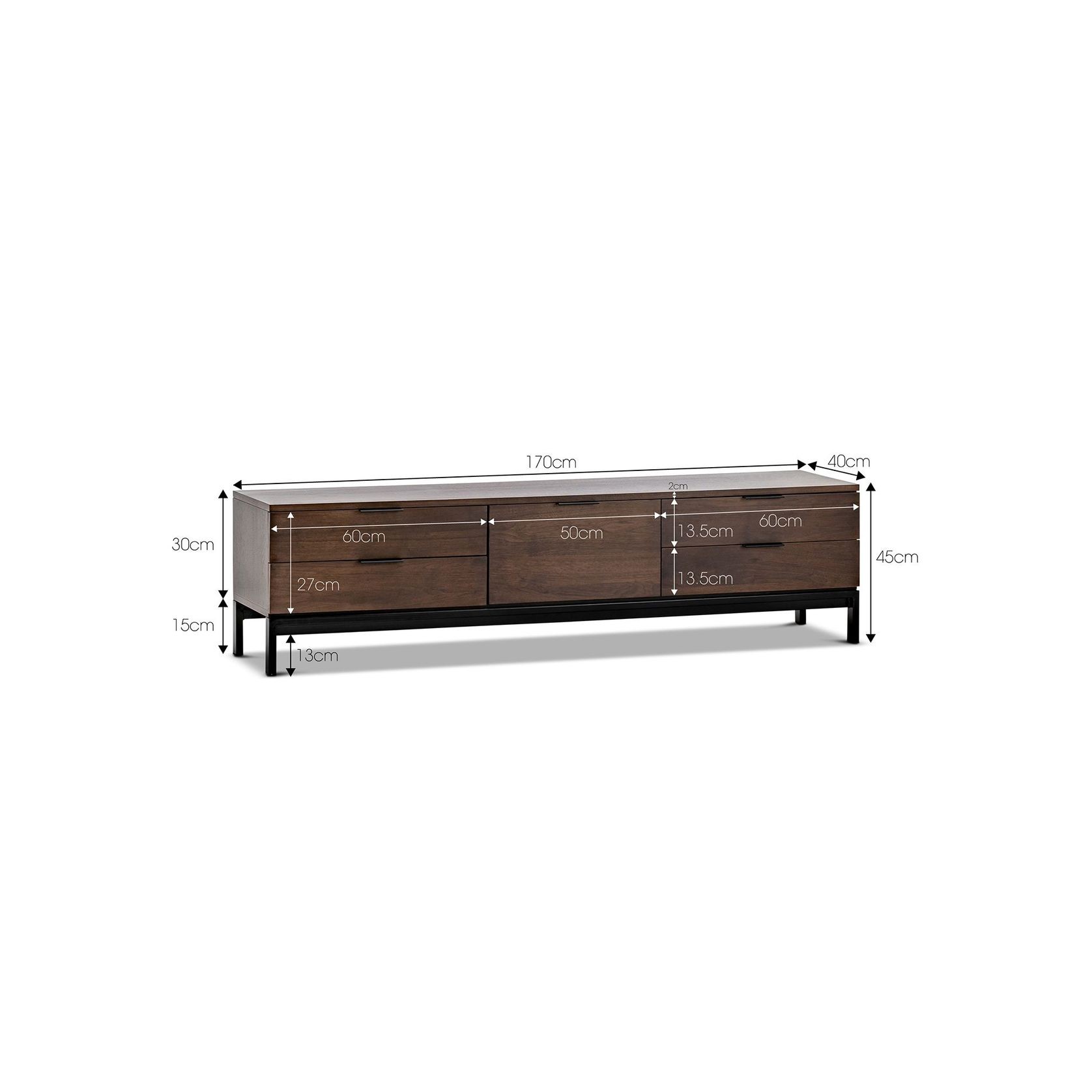 Macy Oak Entertainment Unit | Walnut & Black gallery detail image
