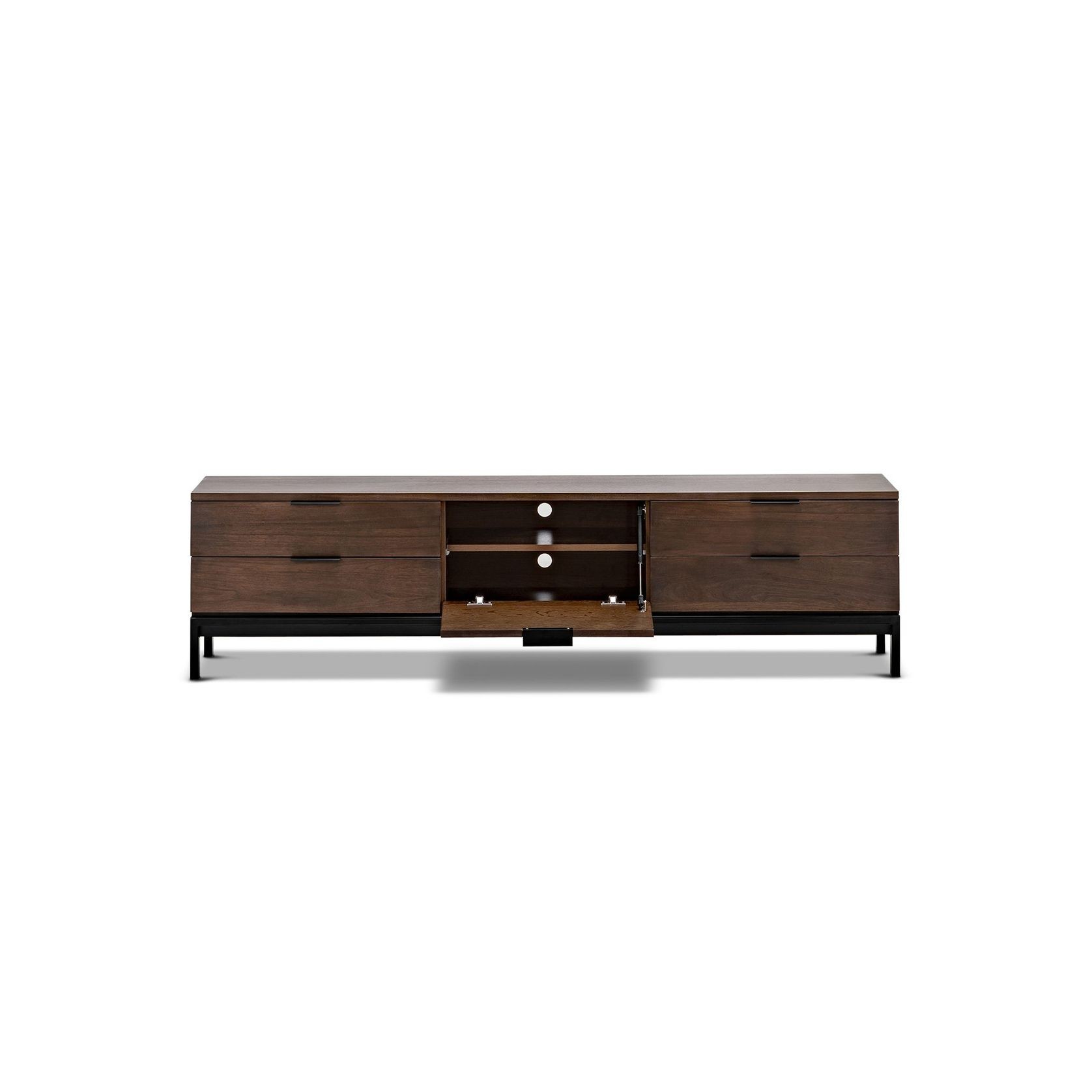 Macy Oak Entertainment Unit | Walnut & Black gallery detail image