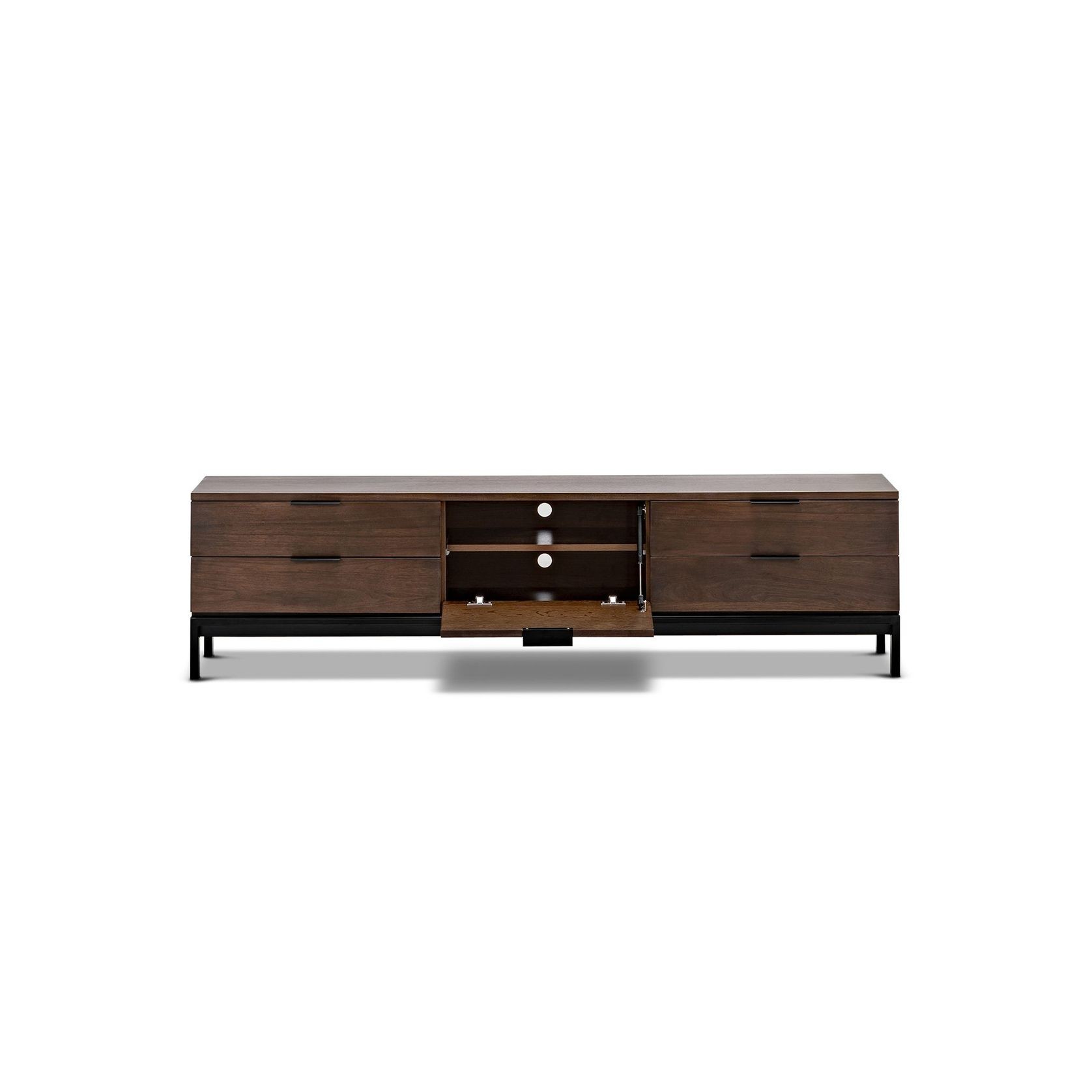 Macy Oak Entertainment Unit | Walnut & Black gallery detail image
