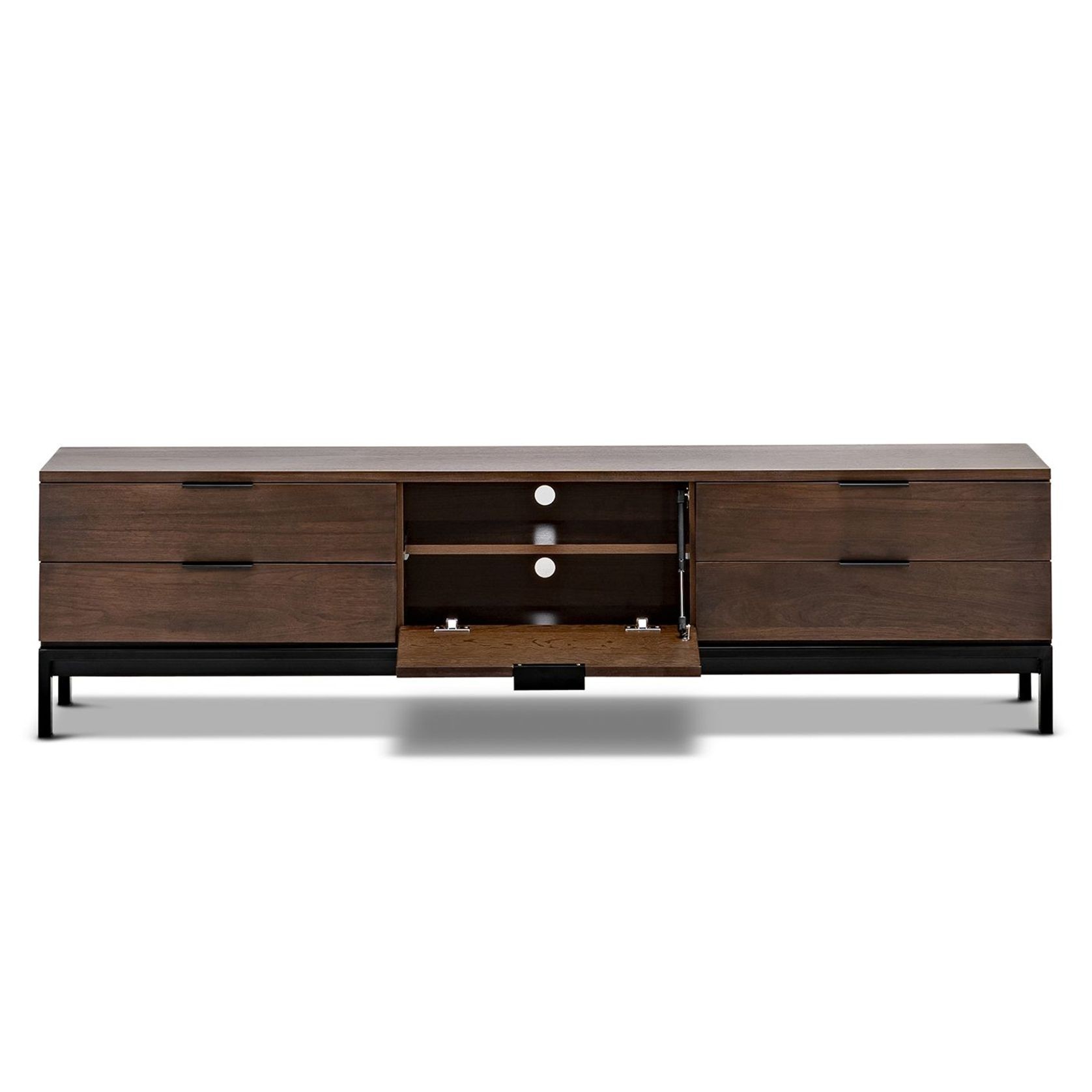 Macy Oak Entertainment Unit | Walnut & Black gallery detail image