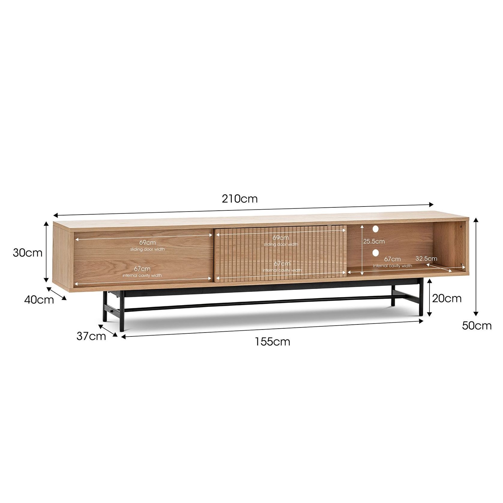 Arae 3 Door TV Entertainment Unit | 210cm | Natural Oak gallery detail image