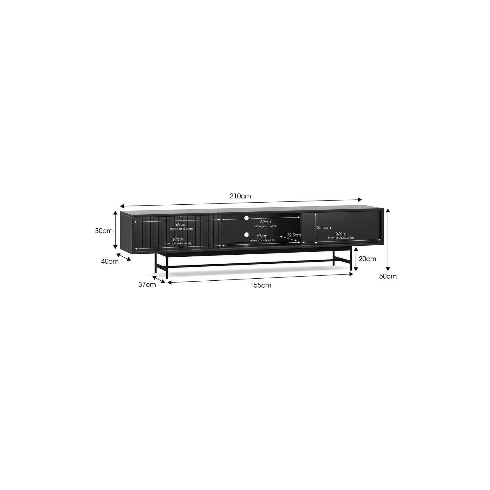 Arae 3 Door TV Entertainment Unit | 210cm | Black gallery detail image