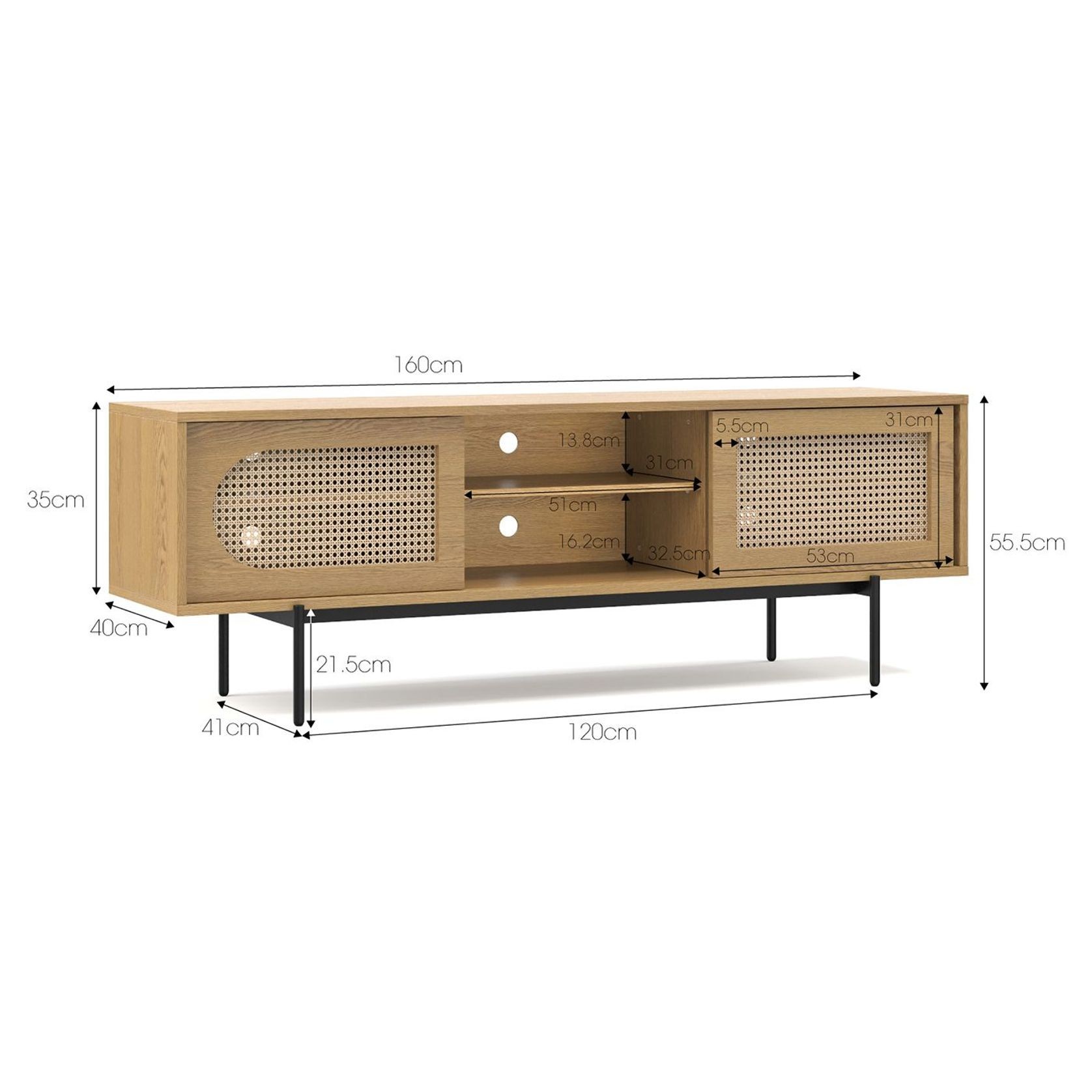 Fenton Woven Rattan TV Entertainment Unit | Natural Oak gallery detail image
