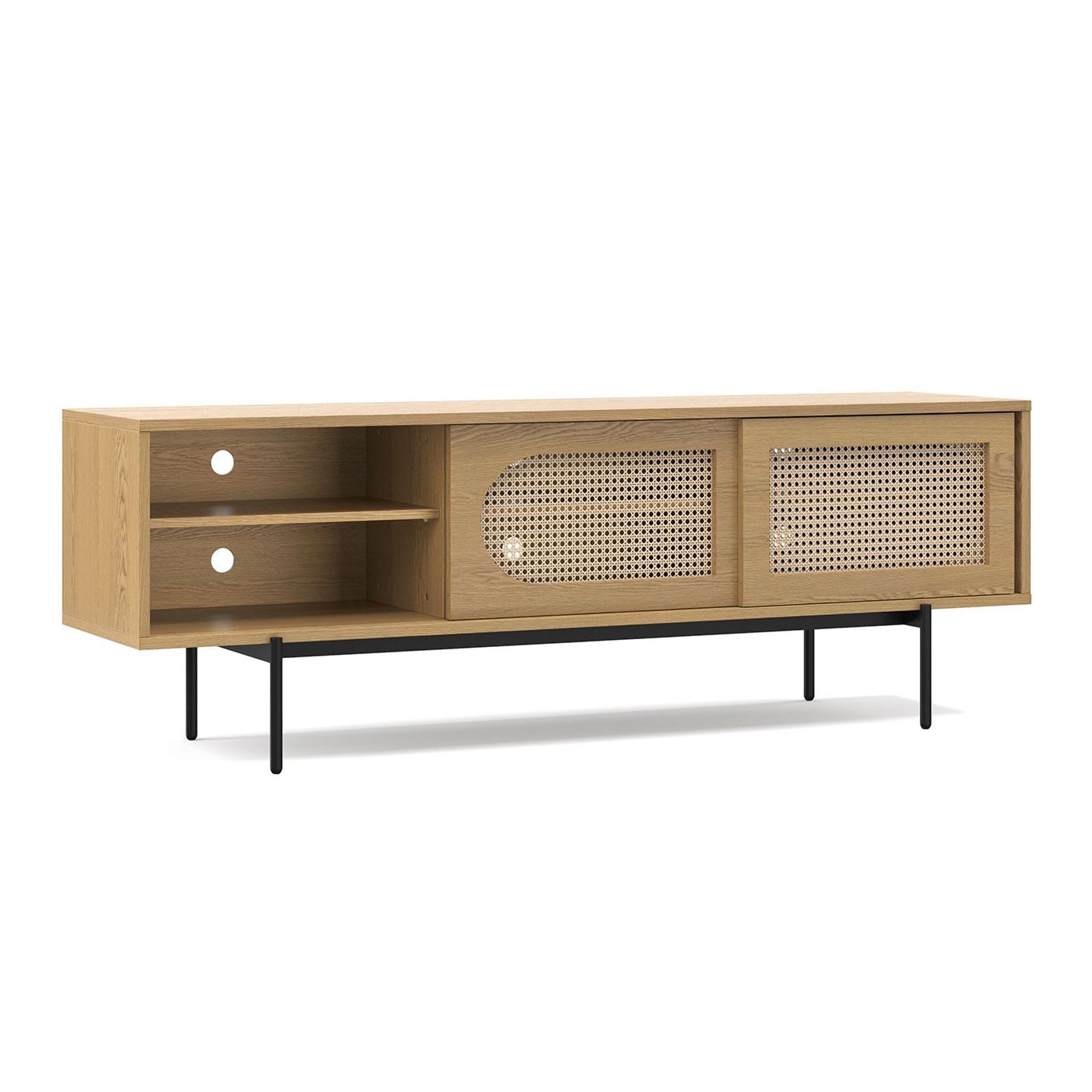 Fenton Woven Rattan TV Entertainment Unit | Natural Oak gallery detail image