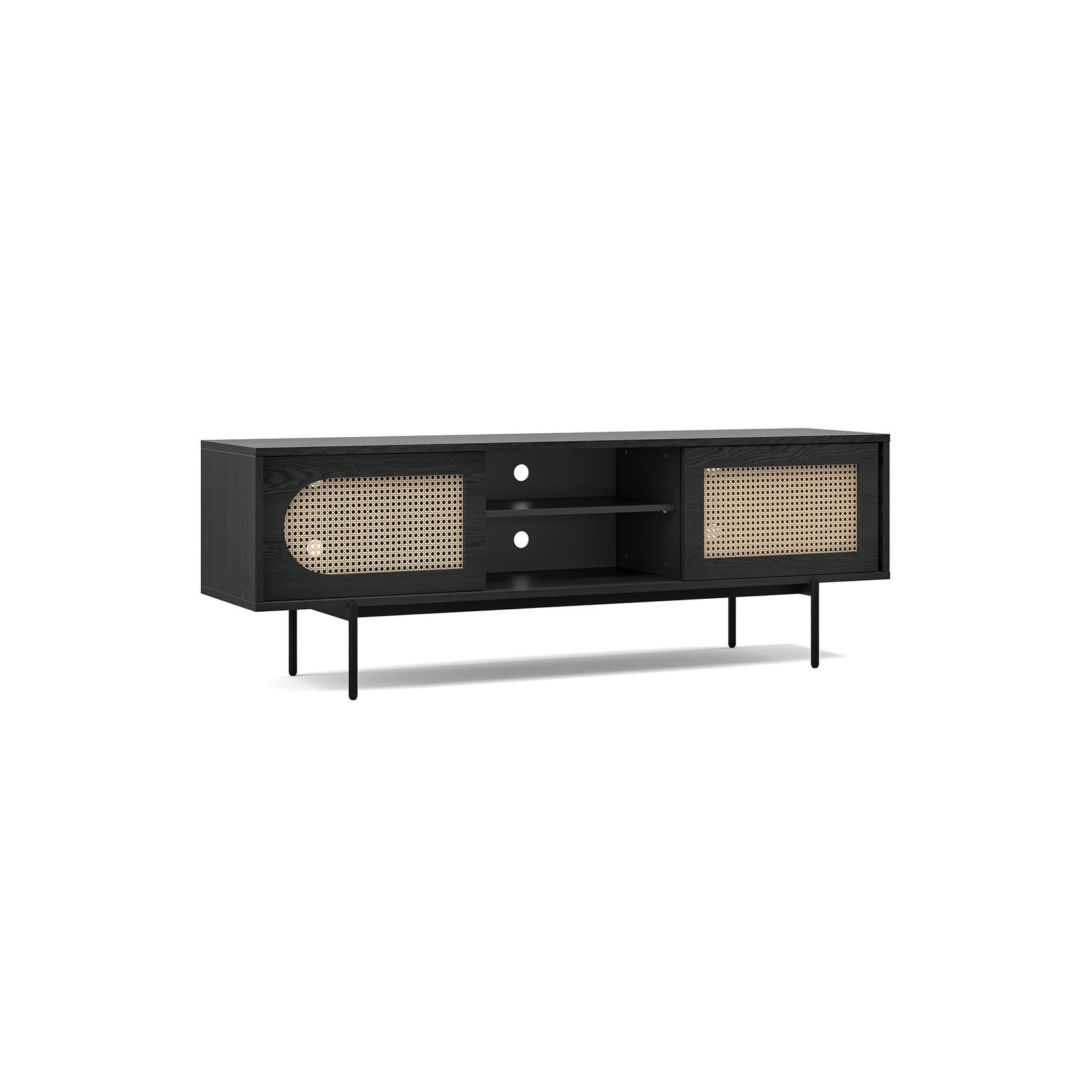 Fenton Woven Rattan Entertainment Unit | Black & Natural gallery detail image