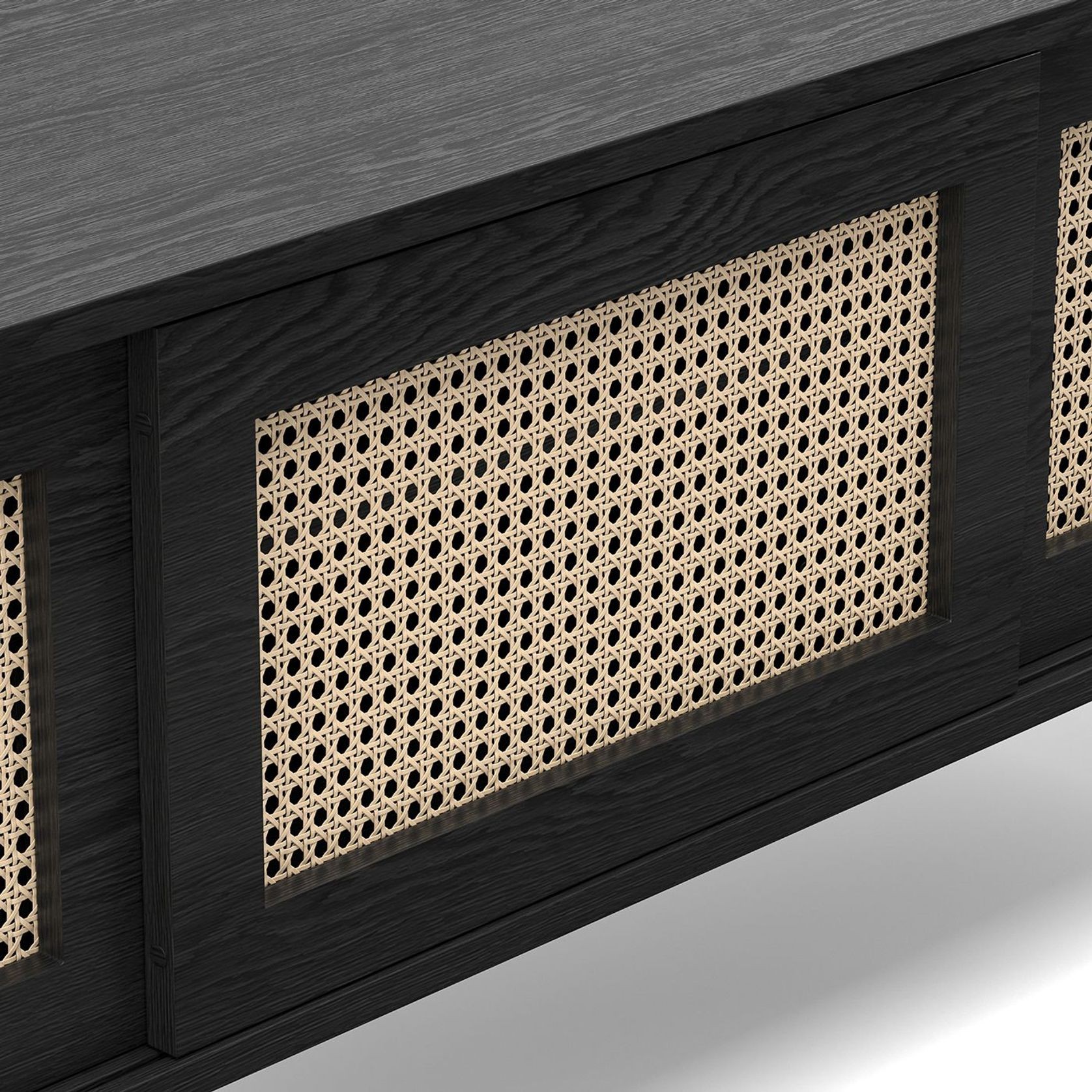 Fenton Woven Rattan Entertainment Unit | Black & Natural gallery detail image
