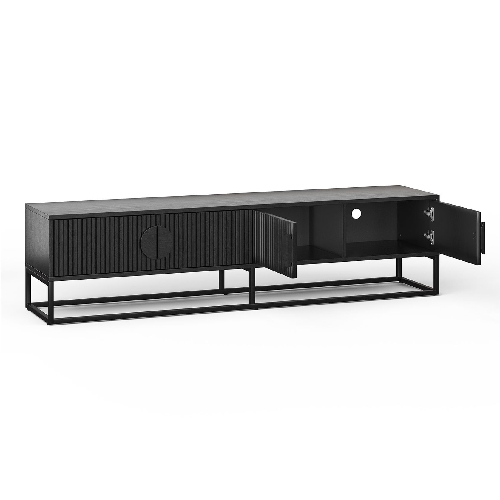 Braxton Ripple Slatted TV Entertainment Unit | 180cm | Black Oak gallery detail image