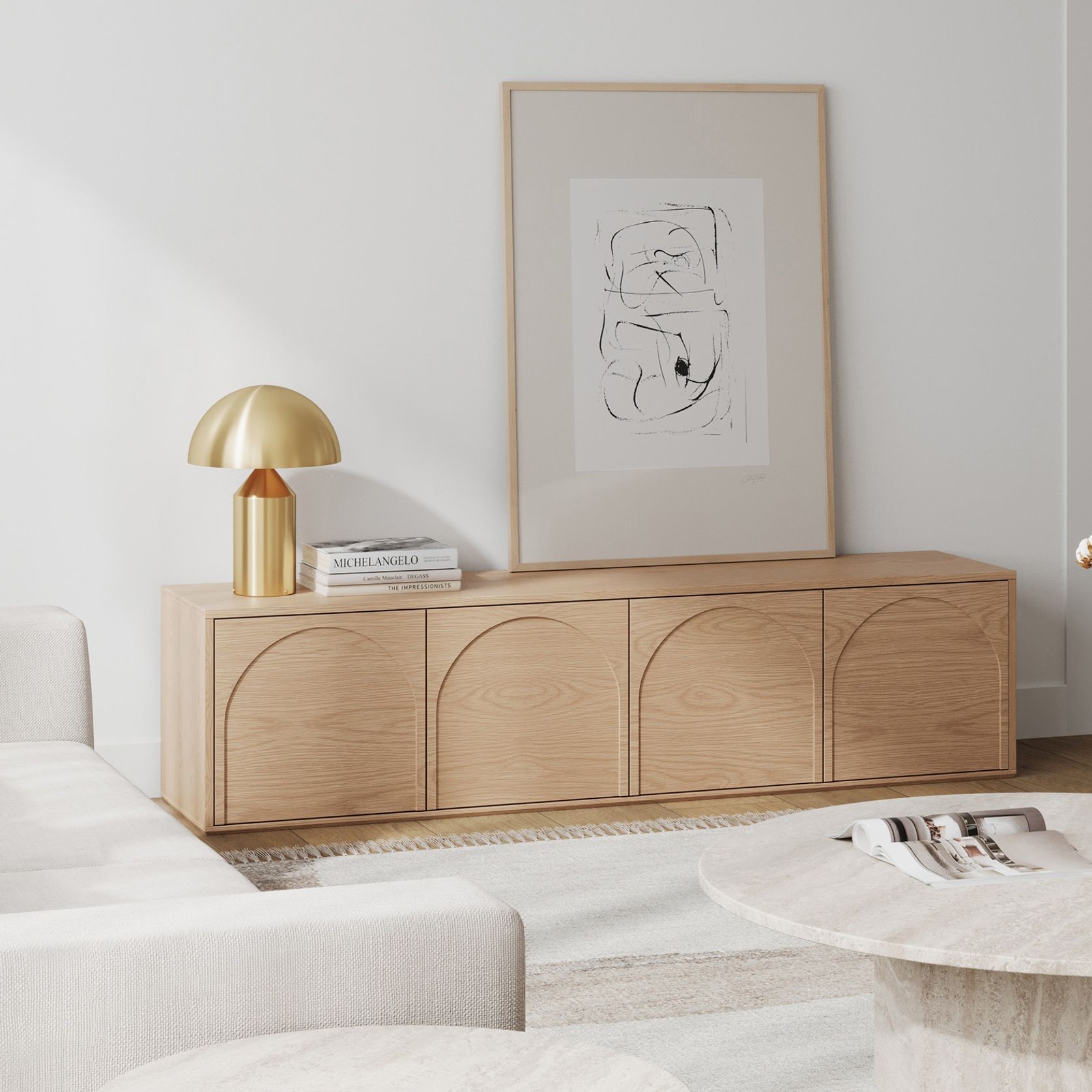 Aurora 4 Door Arch TV Entertainment Unit | Natural Oak gallery detail image