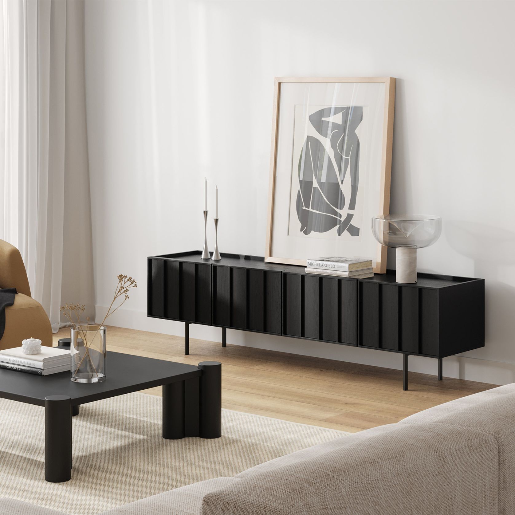 Linea 200cm TV Entertainment Unit | Black Oak gallery detail image
