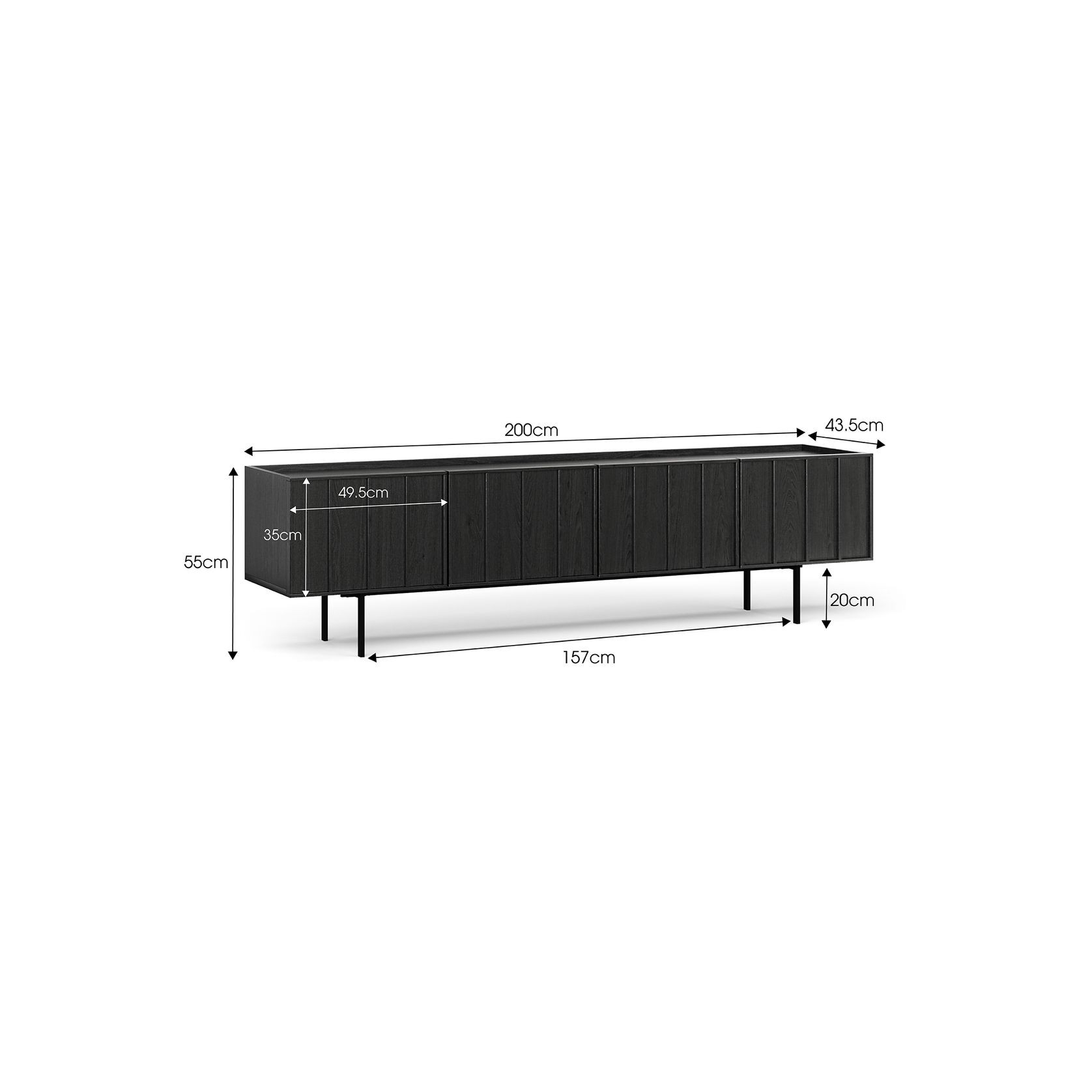 Linea 200cm TV Entertainment Unit | Black Oak gallery detail image