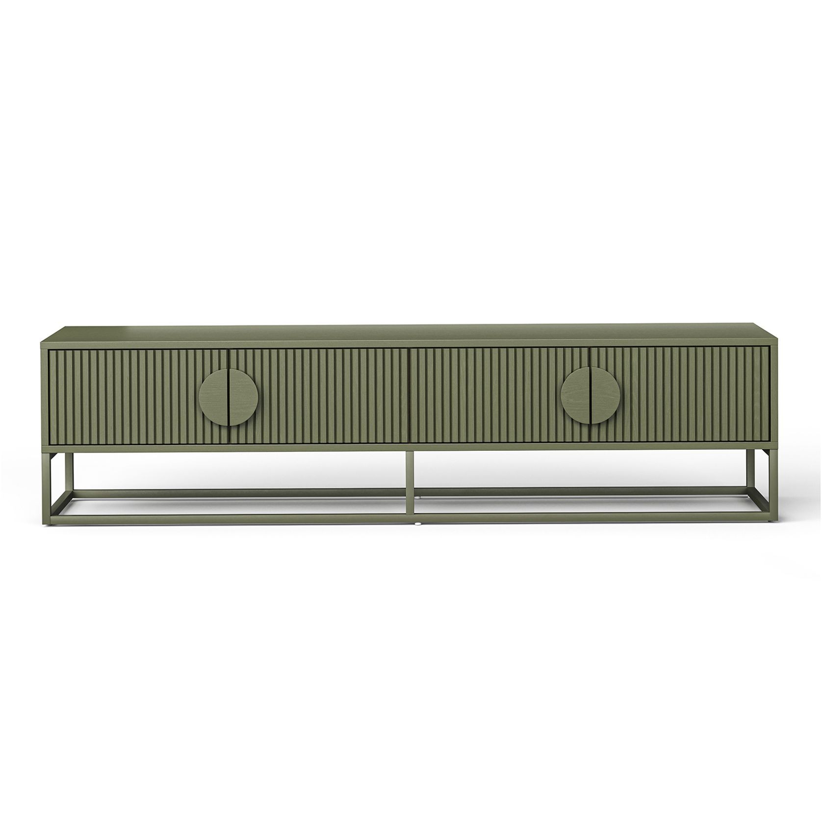 Braxton Ripple Slatted TV Entertainment Unit | 180cm | Olive Green gallery detail image
