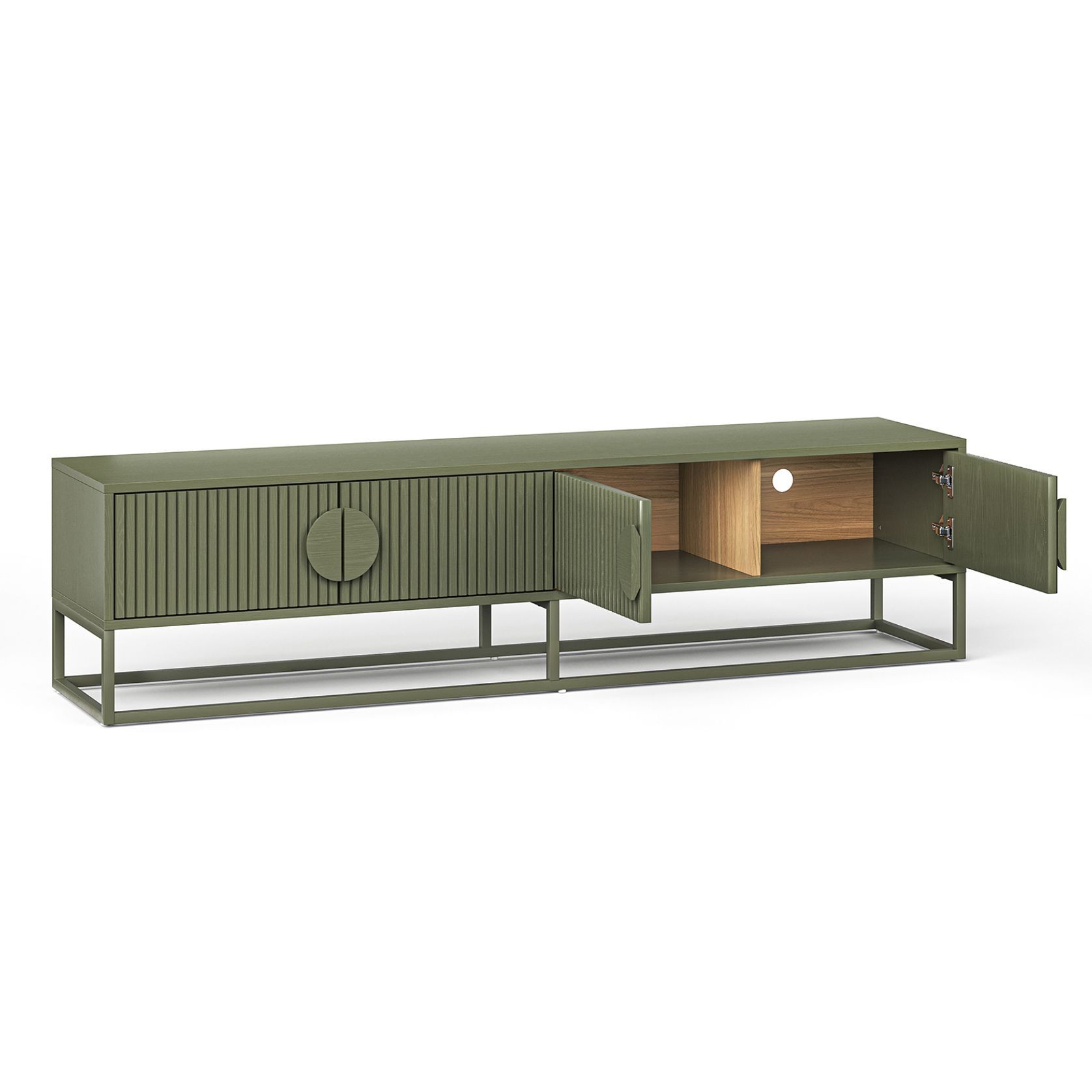 Braxton Ripple Slatted TV Entertainment Unit | 180cm | Olive Green gallery detail image