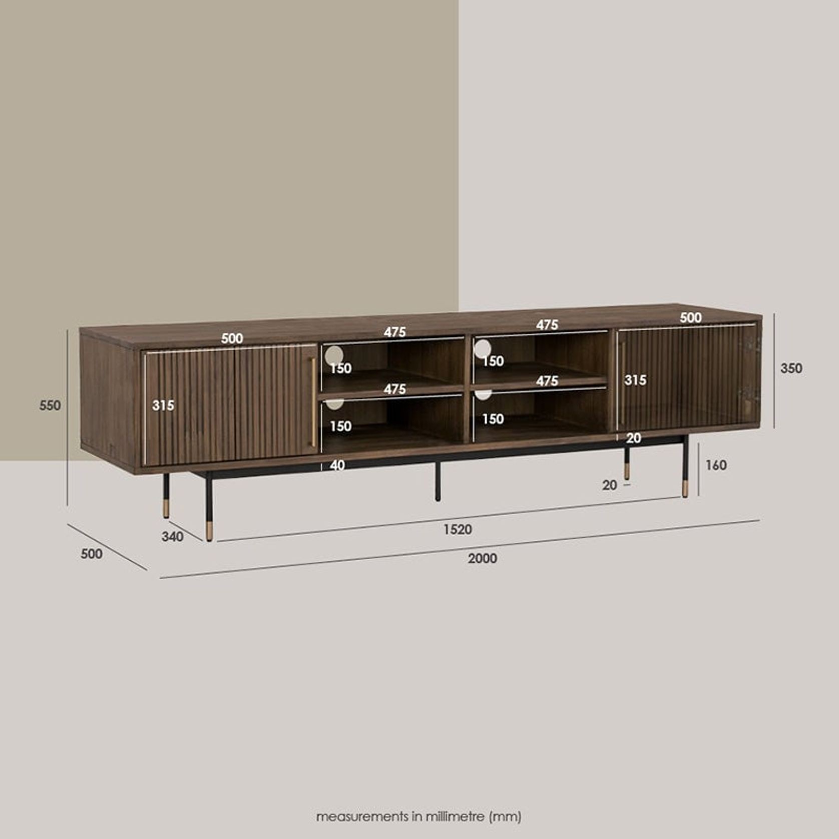 HAMILTON Entertainment TV Unit Solid Acacia Wood 200cm - Toffee Colour gallery detail image