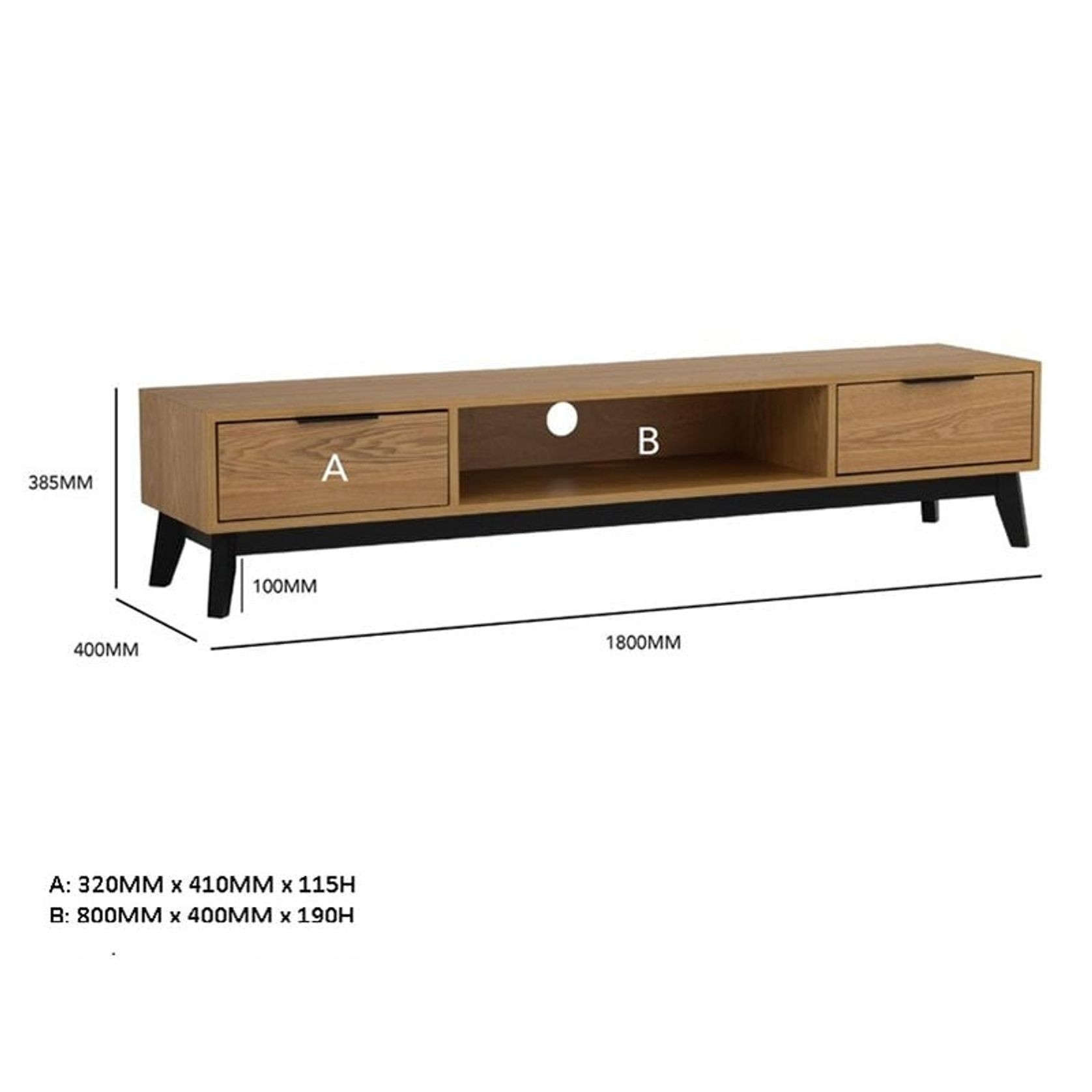 MALTON Entertainment TV Unit 180cm - Natural & Black gallery detail image