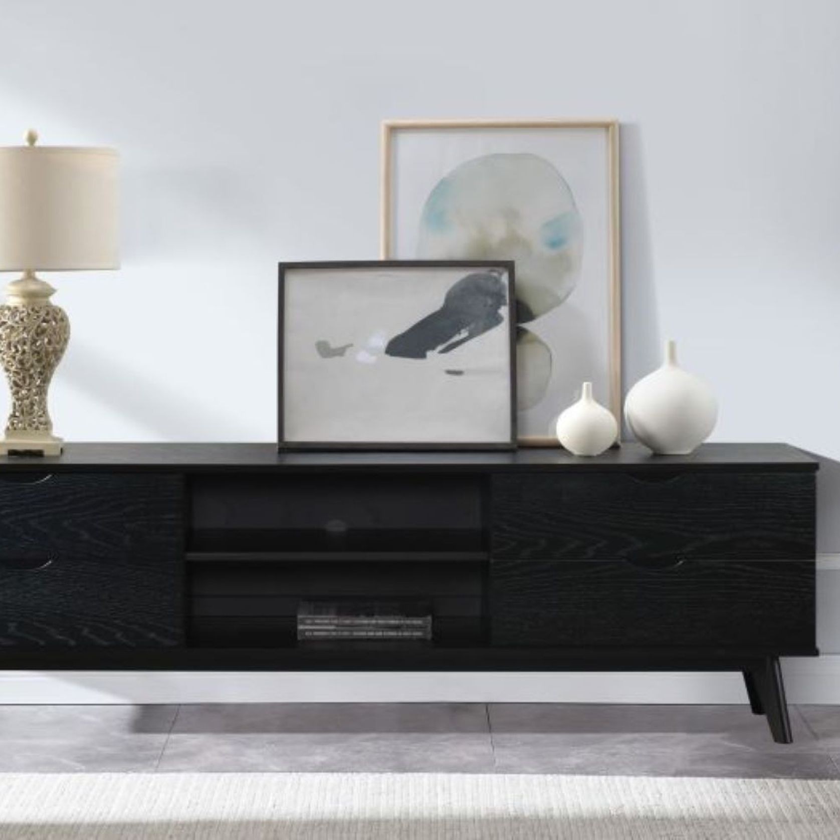 Cannes Hardwood TV Unit | Entertainment Unit | Black gallery detail image