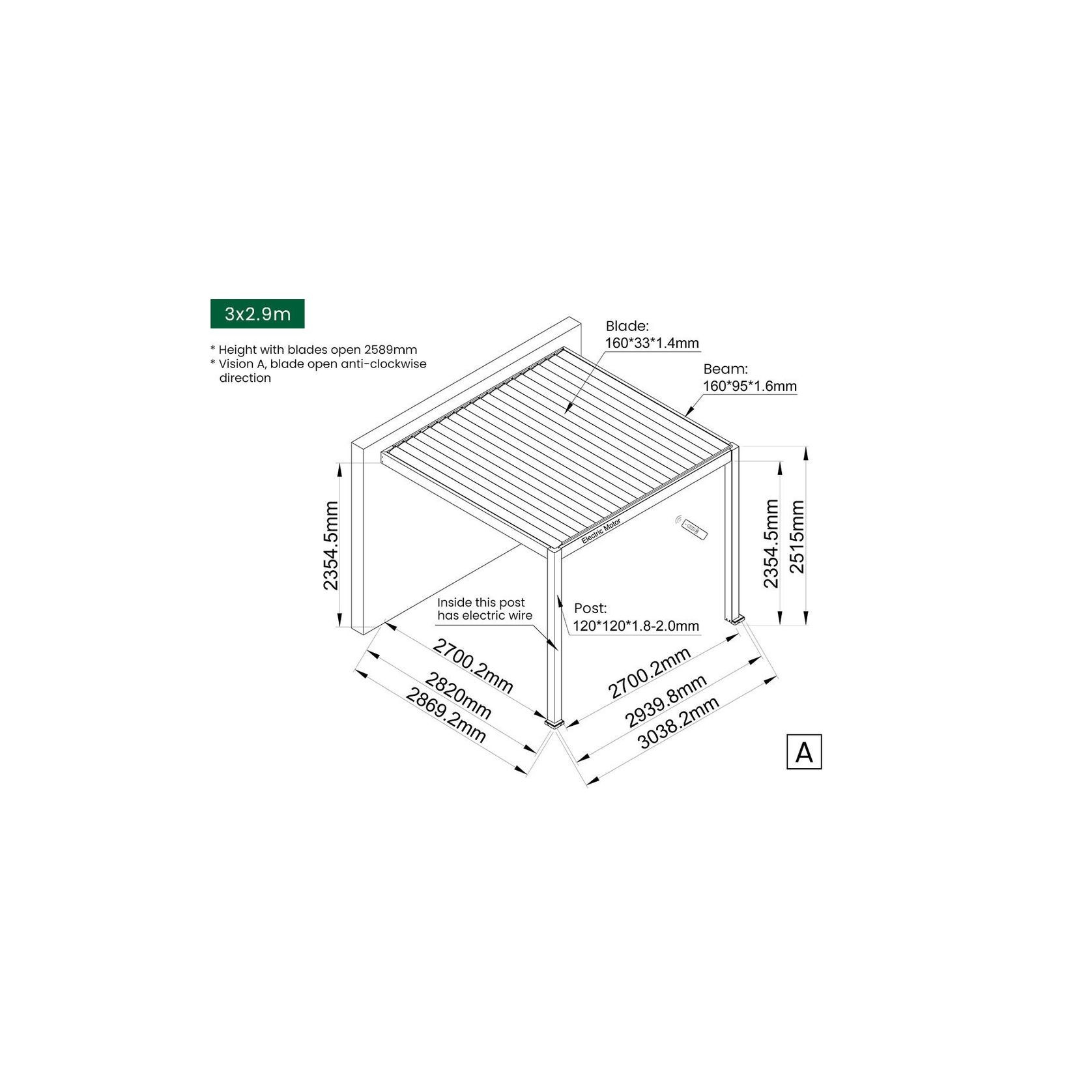 Caspian Motorised Wall Mounted Louvre Roof Aluminium Pergola gallery detail image