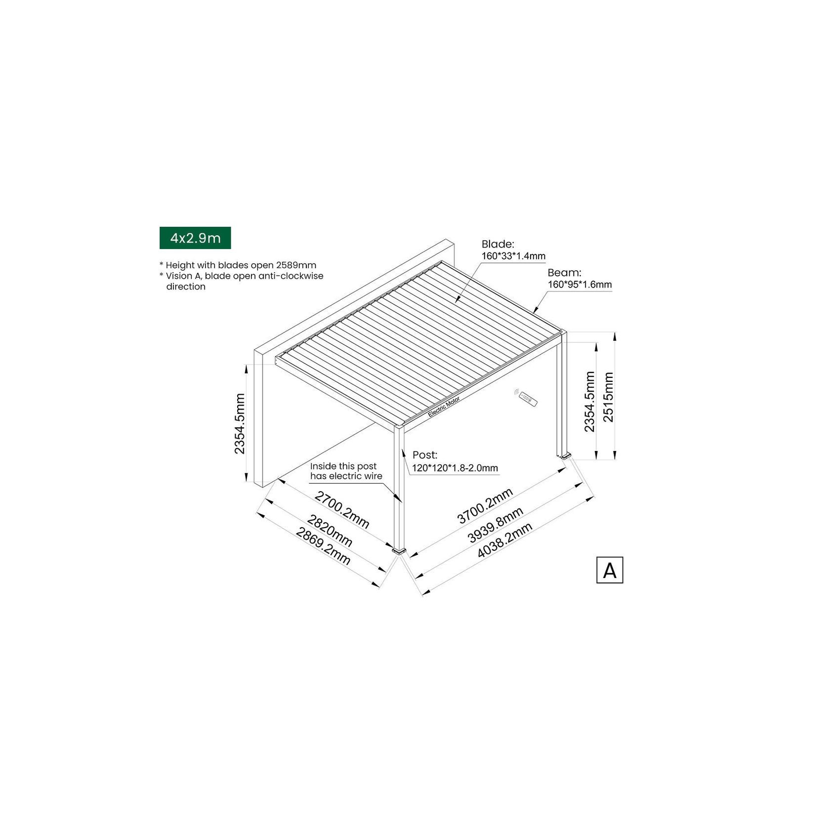 Caspian Motorised Wall Mounted Louvre Roof Aluminium Pergola gallery detail image