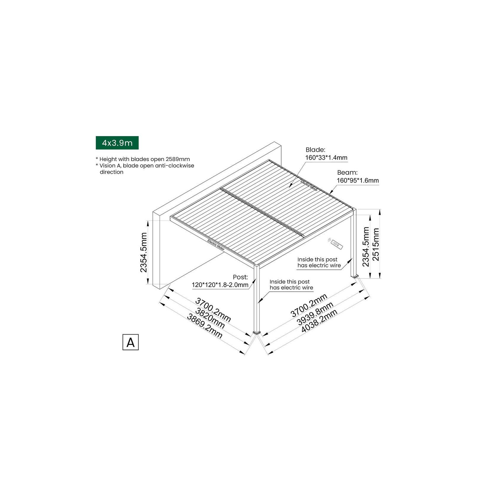 Caspian Motorised Wall Mounted Louvre Roof Aluminium Pergola gallery detail image