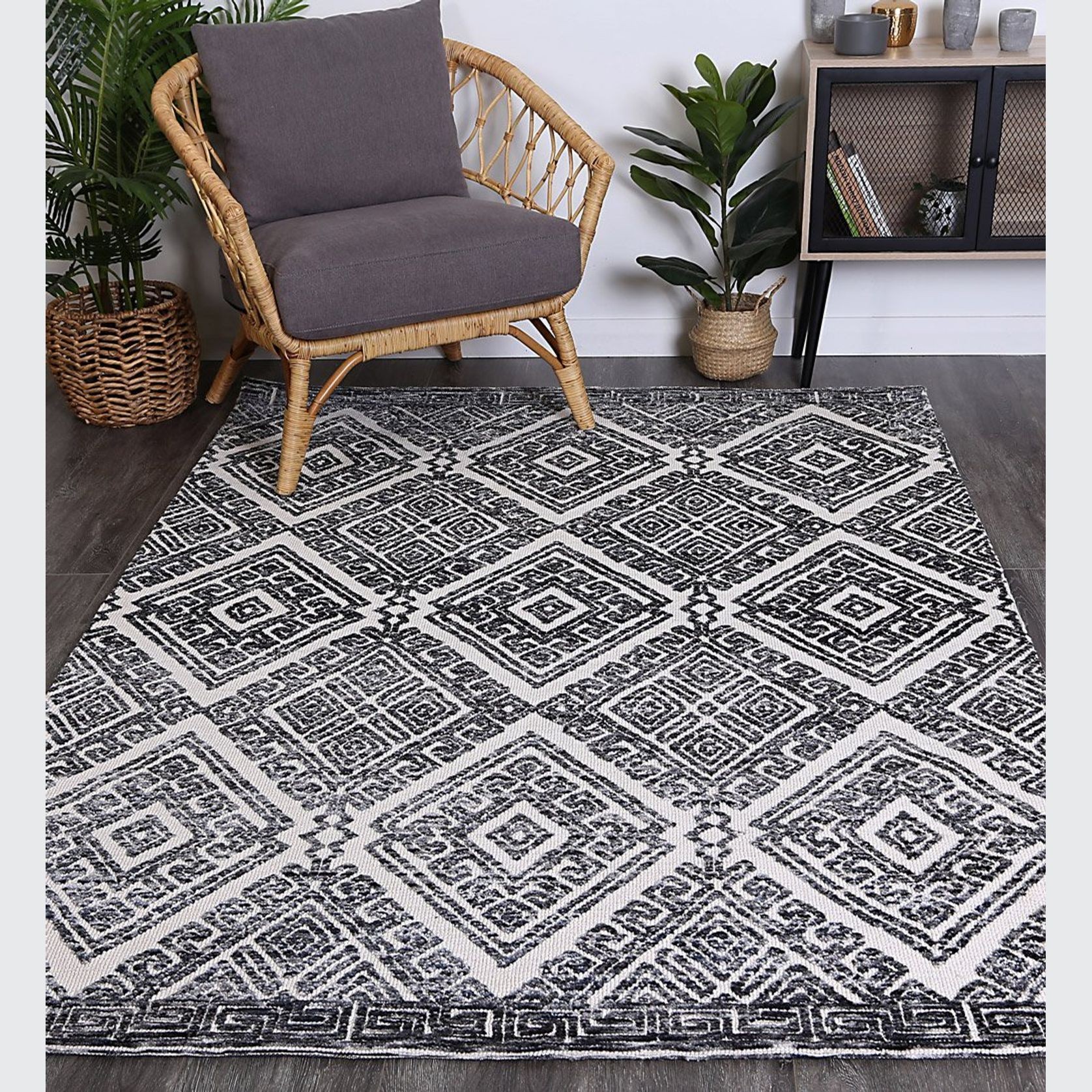 Alayah Diamond Anthracite Rug gallery detail image