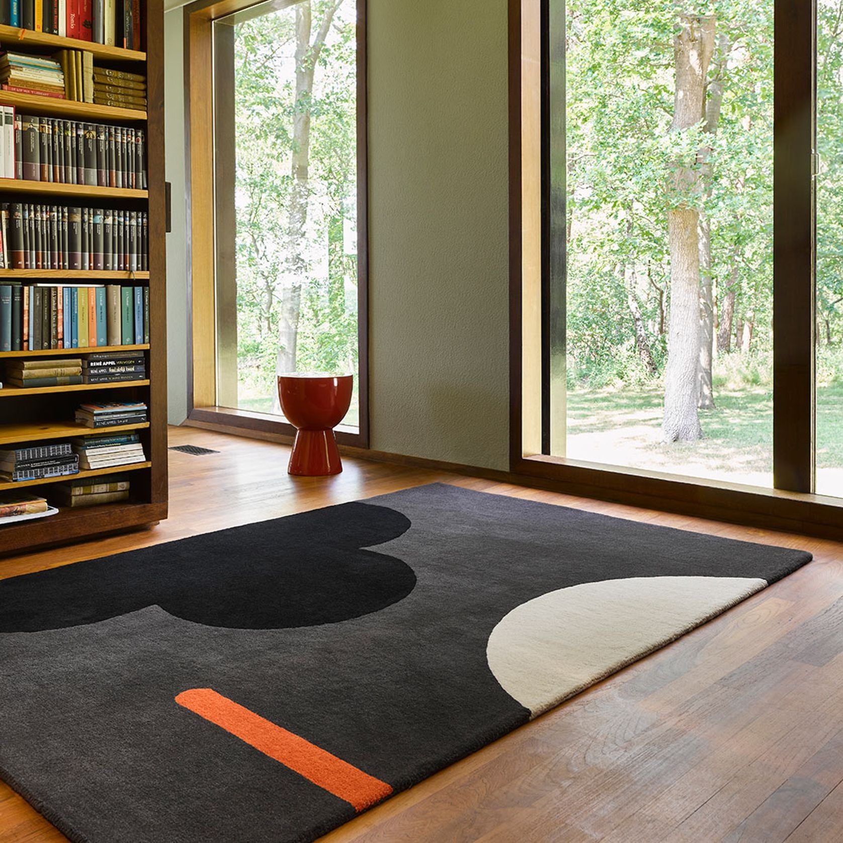 Orla Kiely Geo Flower Graphic Rug - Slate | 100% Wool Designer Floor Rug gallery detail image