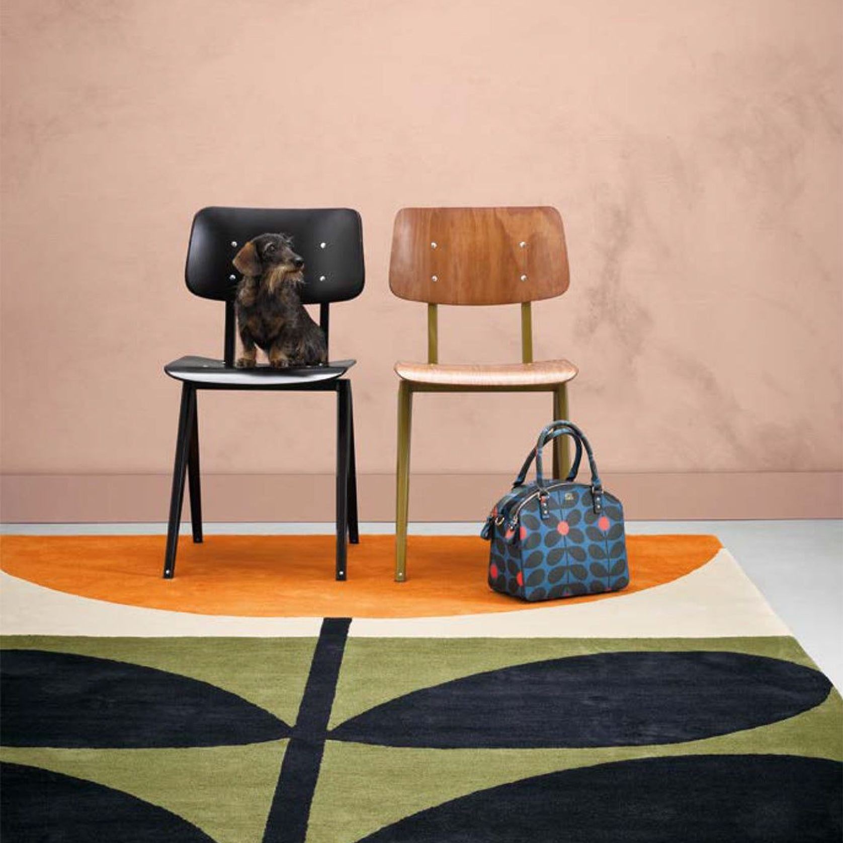 Orla Kiely Stem Rug - Black | 100% Wool Designer Floor Rug gallery detail image