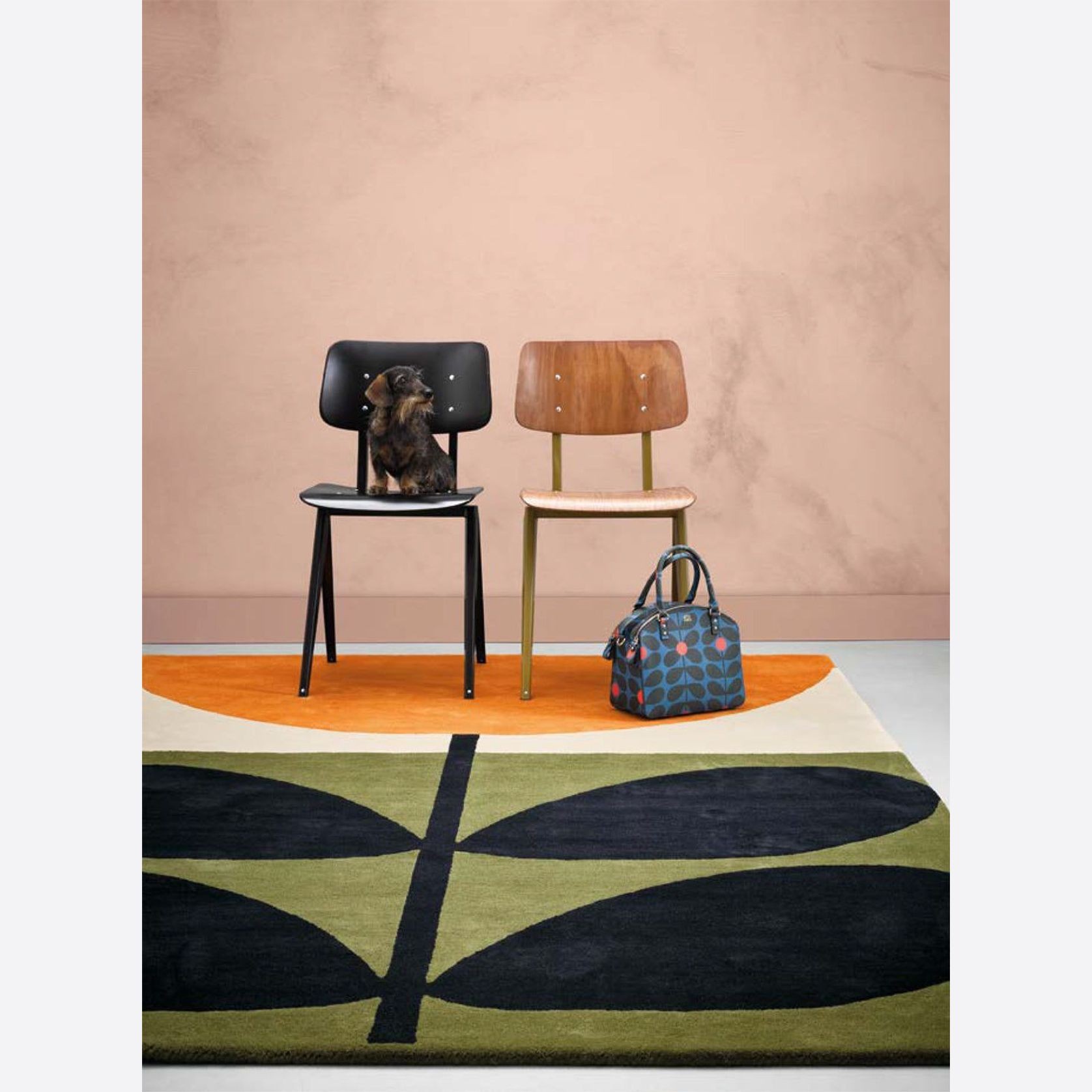 Orla Kiely Stem Rug - Black | 100% Wool Designer Floor Rug gallery detail image