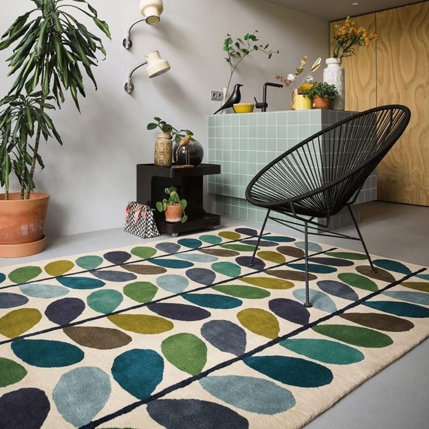 Orla Kiely Multi Stem Rug - Kingfisher | 100% Wool Designer Floor Rug gallery detail image