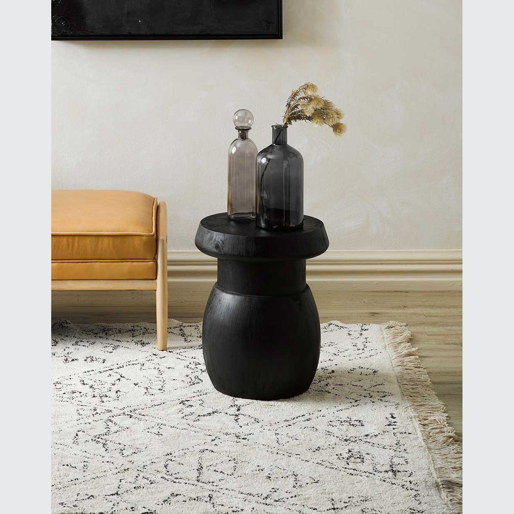 Baya Awan Handtufted Floor Rug - Black-Natural White gallery detail image
