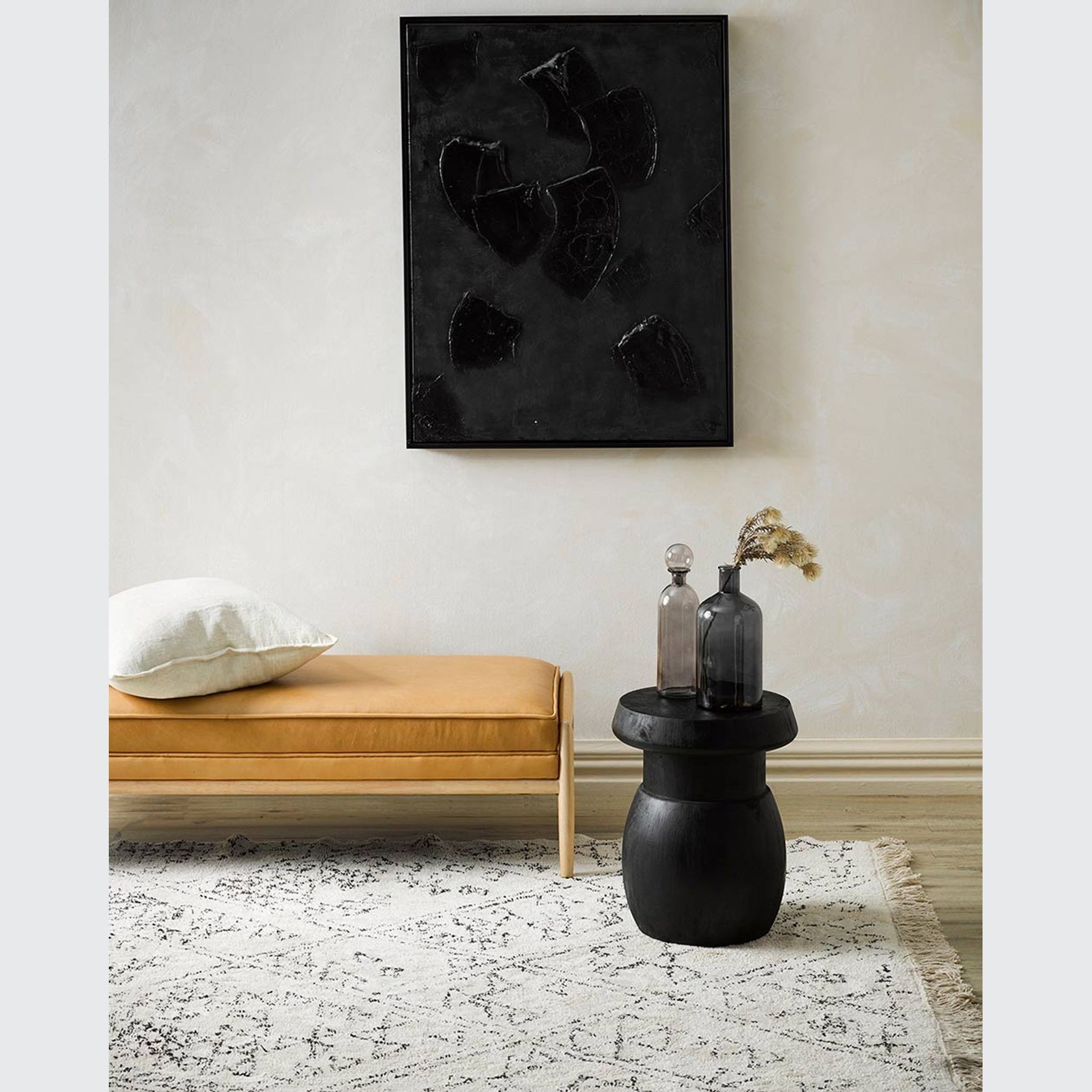 Baya Awan Handtufted Floor Rug - Black-Natural White gallery detail image