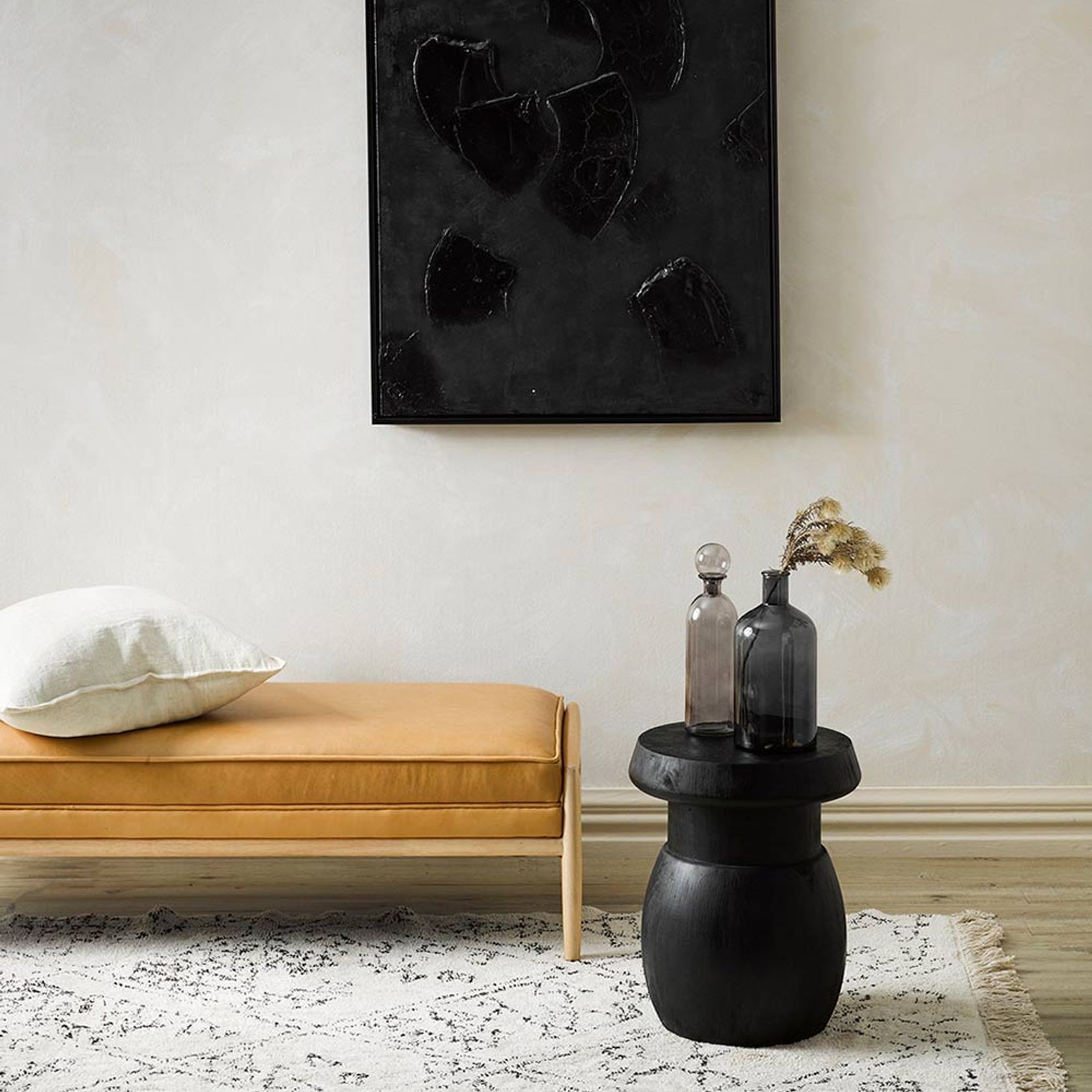 Baya Awan Handtufted Floor Rug - Black-Natural White gallery detail image