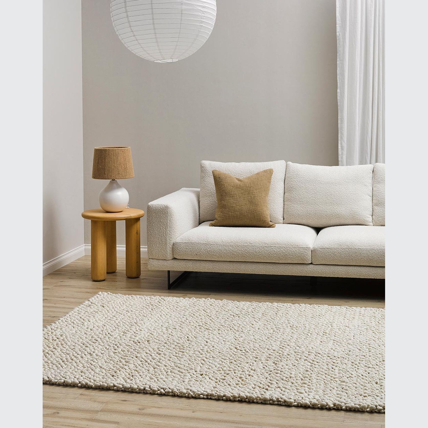 Baya MacKenzie 100% Wool Loop Pile Floor Rug - White Straw gallery detail image