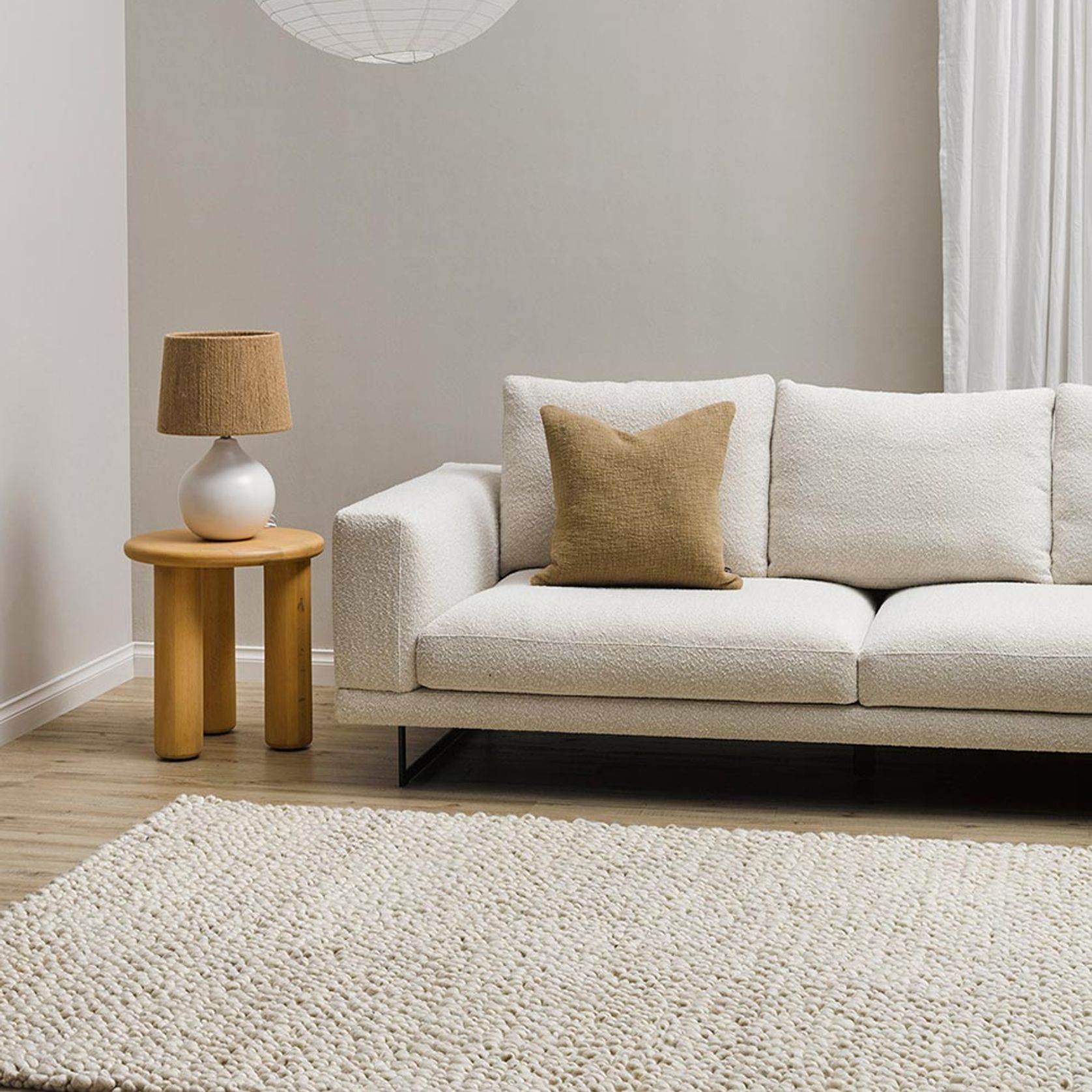 Baya MacKenzie 100% Wool Loop Pile Floor Rug - White Straw gallery detail image