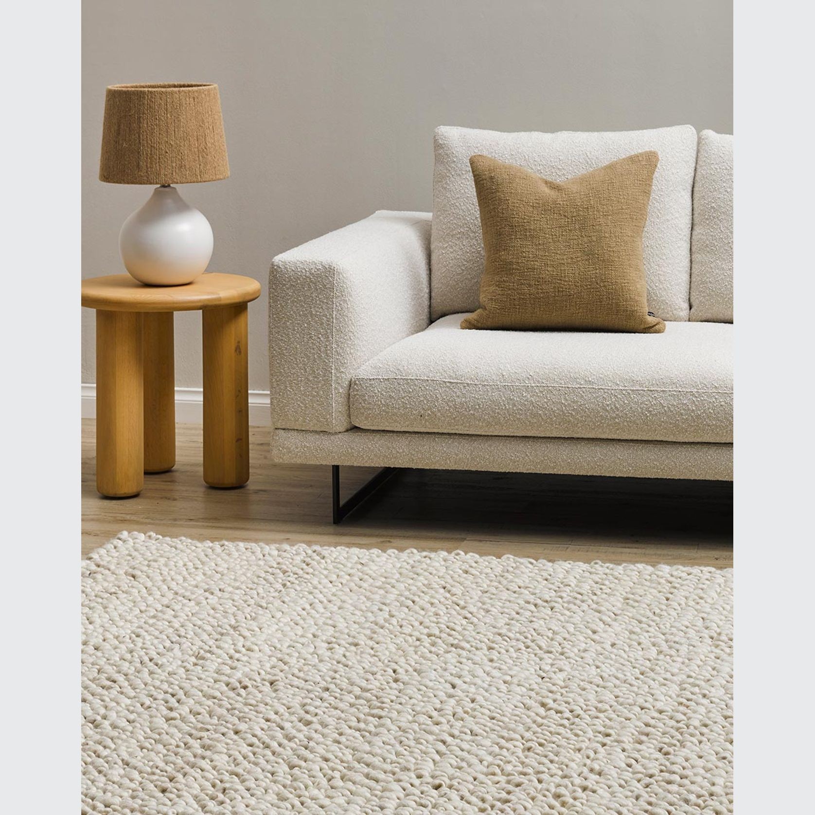 Baya MacKenzie 100% Wool Loop Pile Floor Rug - White Straw gallery detail image