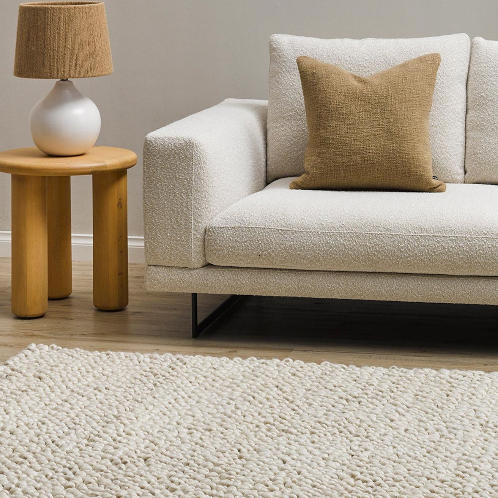 Baya MacKenzie 100% Wool Loop Pile Floor Rug - White Straw gallery detail image